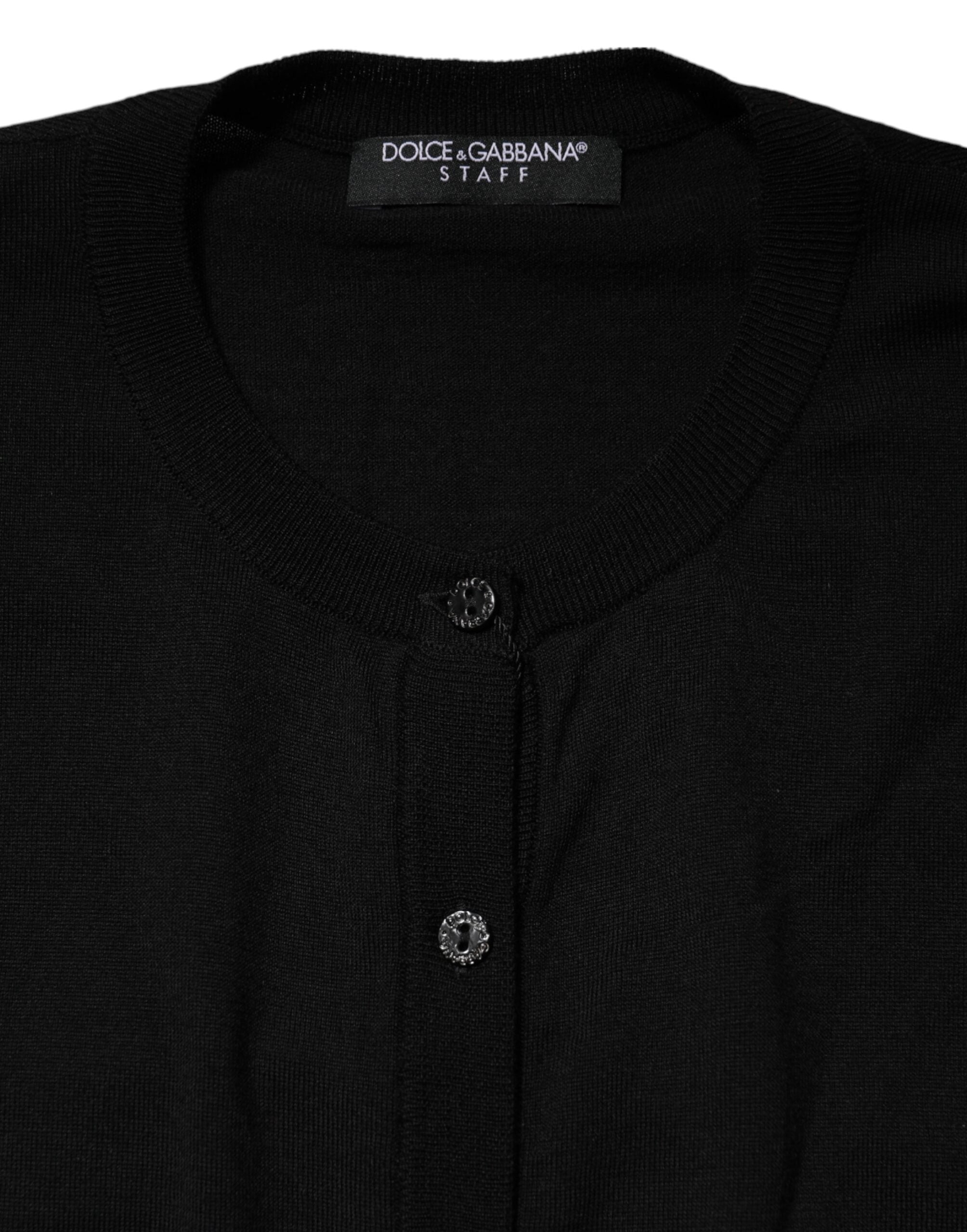 Dolce & Gabbana Black Wool Knit Round Neck Cardigan Sweater Dolce & Gabbana