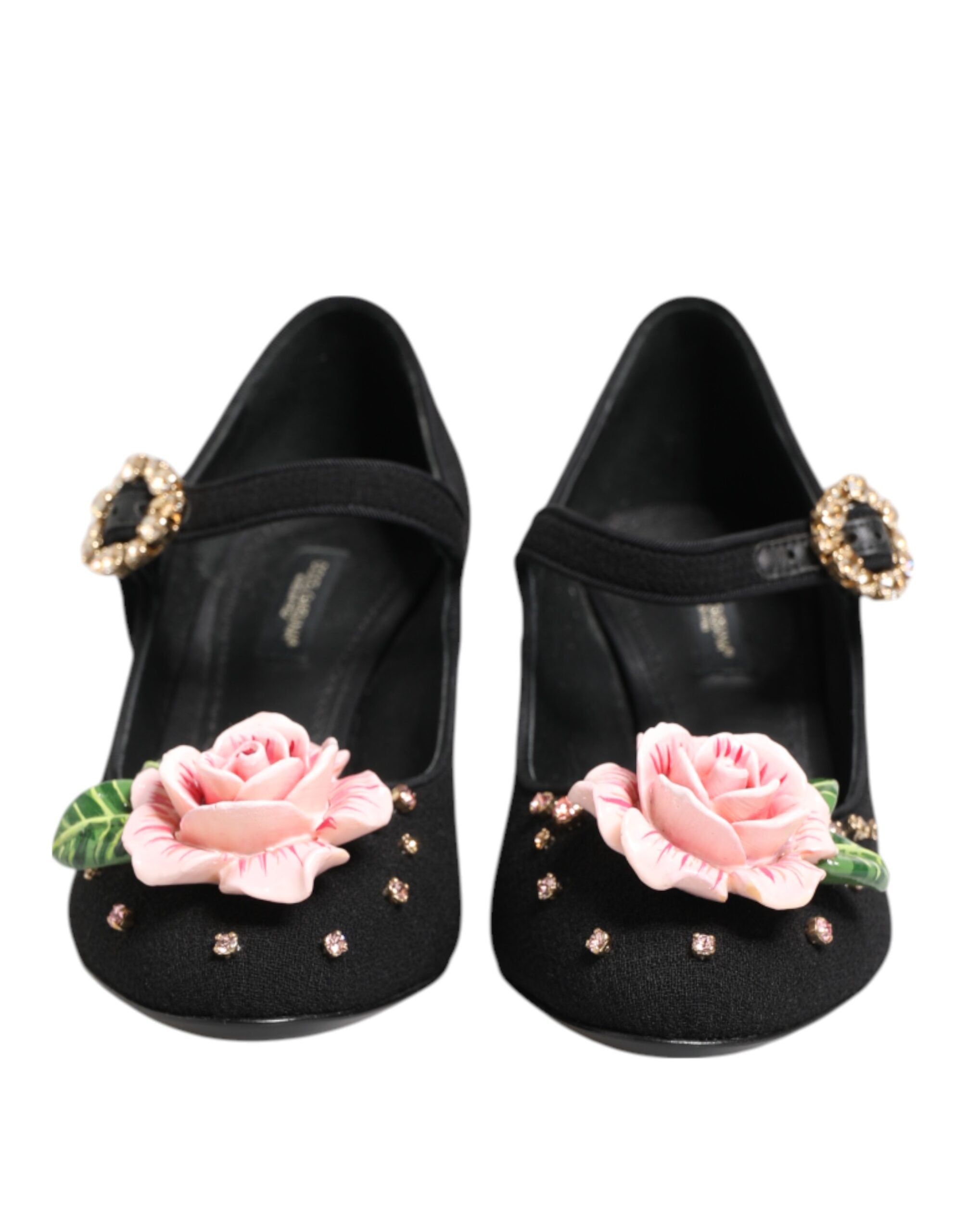 Dolce & Gabbana Black Flower Crystal Embellished Mary Jane Shoes Dolce & Gabbana