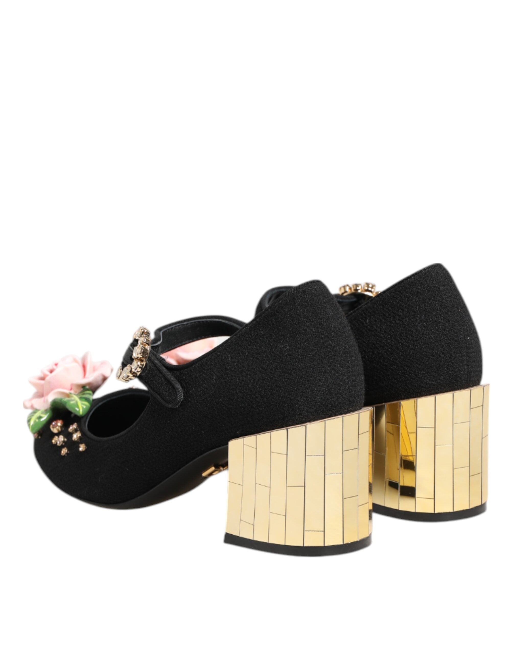 Dolce & Gabbana Black Flower Crystal Embellished Mary Jane Shoes Dolce & Gabbana