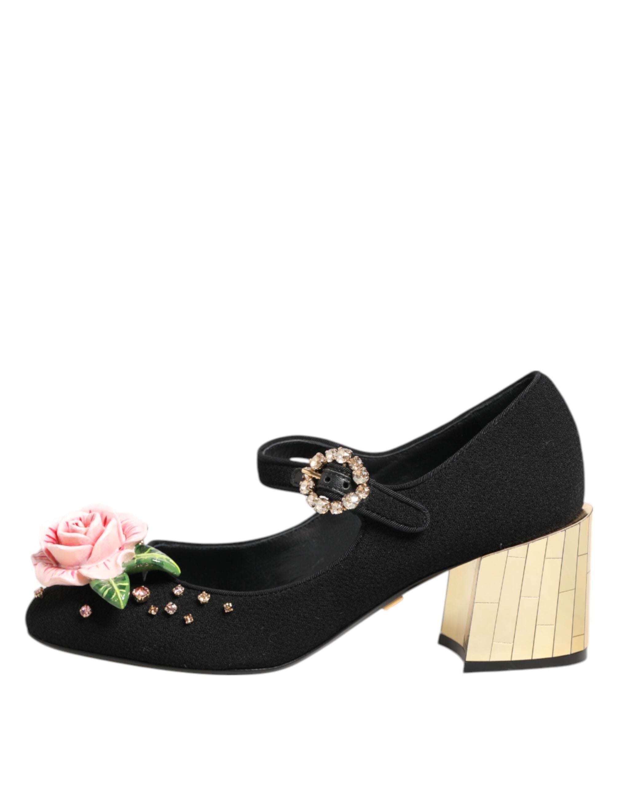 Dolce & Gabbana Black Flower Crystal Embellished Mary Jane Shoes Dolce & Gabbana