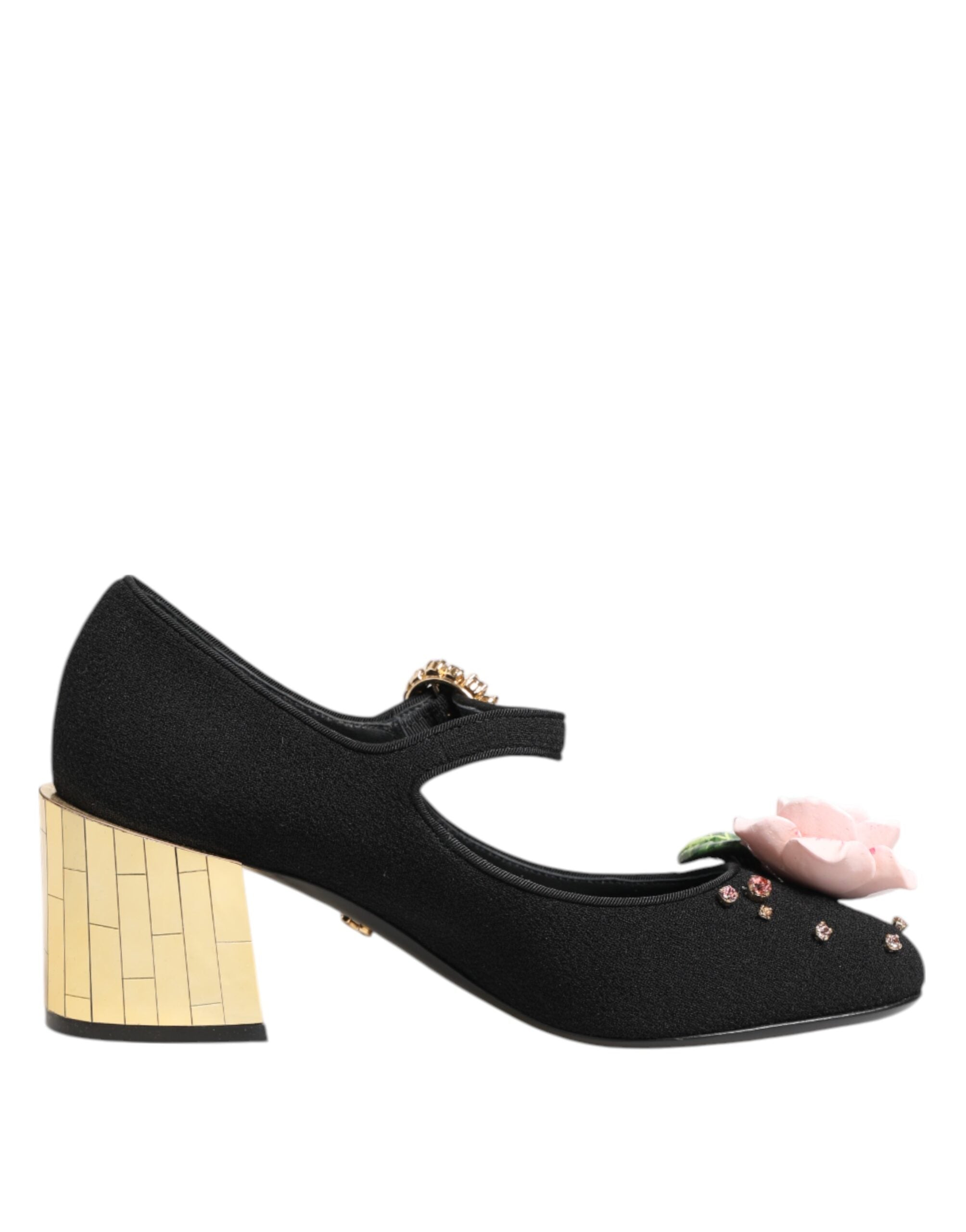 Dolce & Gabbana Black Flower Crystal Embellished Mary Jane Shoes Dolce & Gabbana