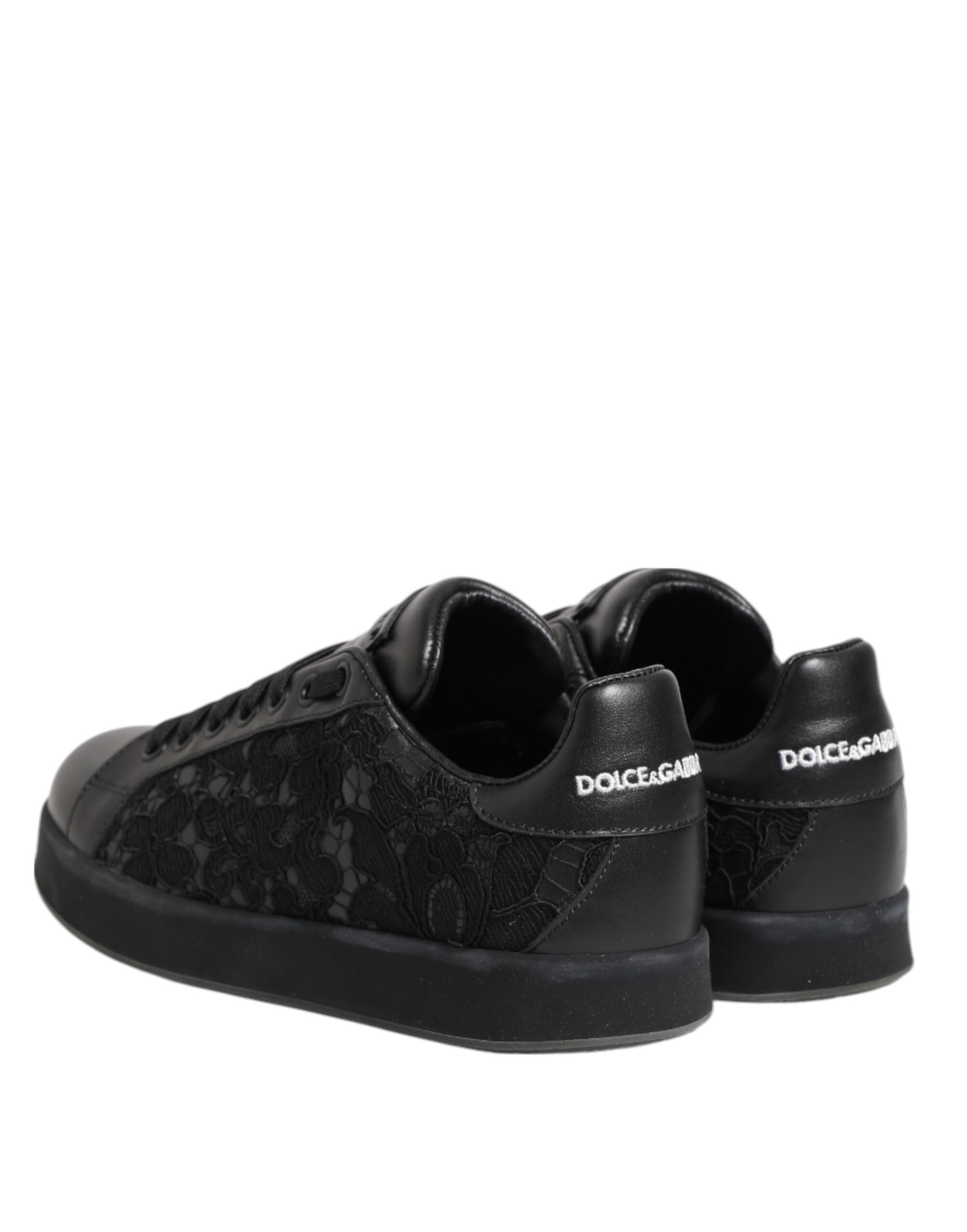 Dolce & Gabbana Black Floral Lace Low Top Sneakers Shoes Dolce & Gabbana
