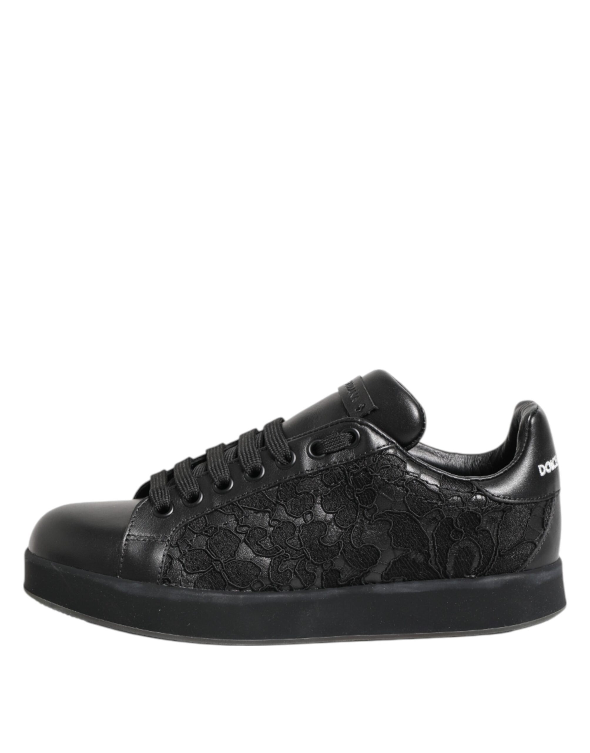 Dolce & Gabbana Black Floral Lace Low Top Sneakers Shoes Dolce & Gabbana
