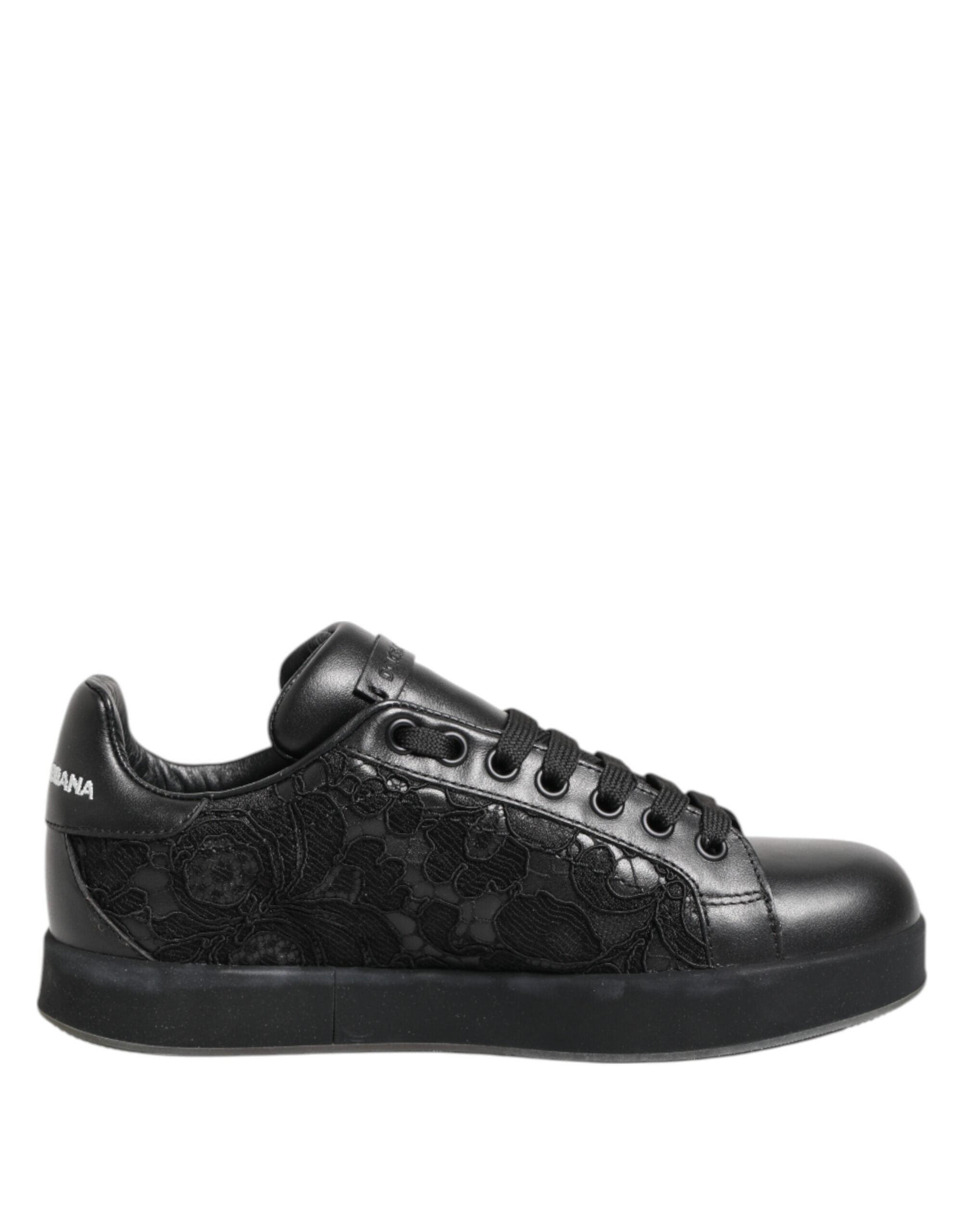 Dolce & Gabbana Black Floral Lace Low Top Sneakers Shoes Dolce & Gabbana