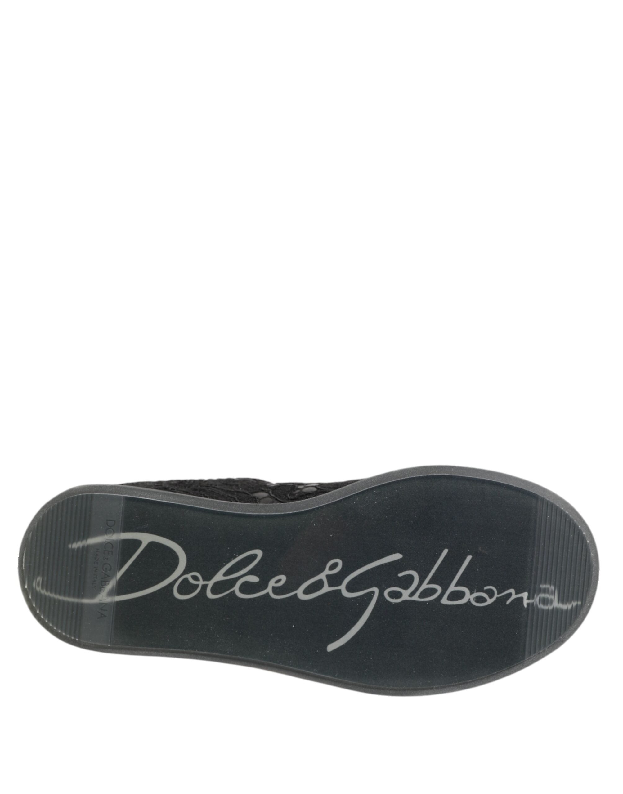 Dolce & Gabbana Black Floral Lace Low Top Sneakers Shoes Dolce & Gabbana