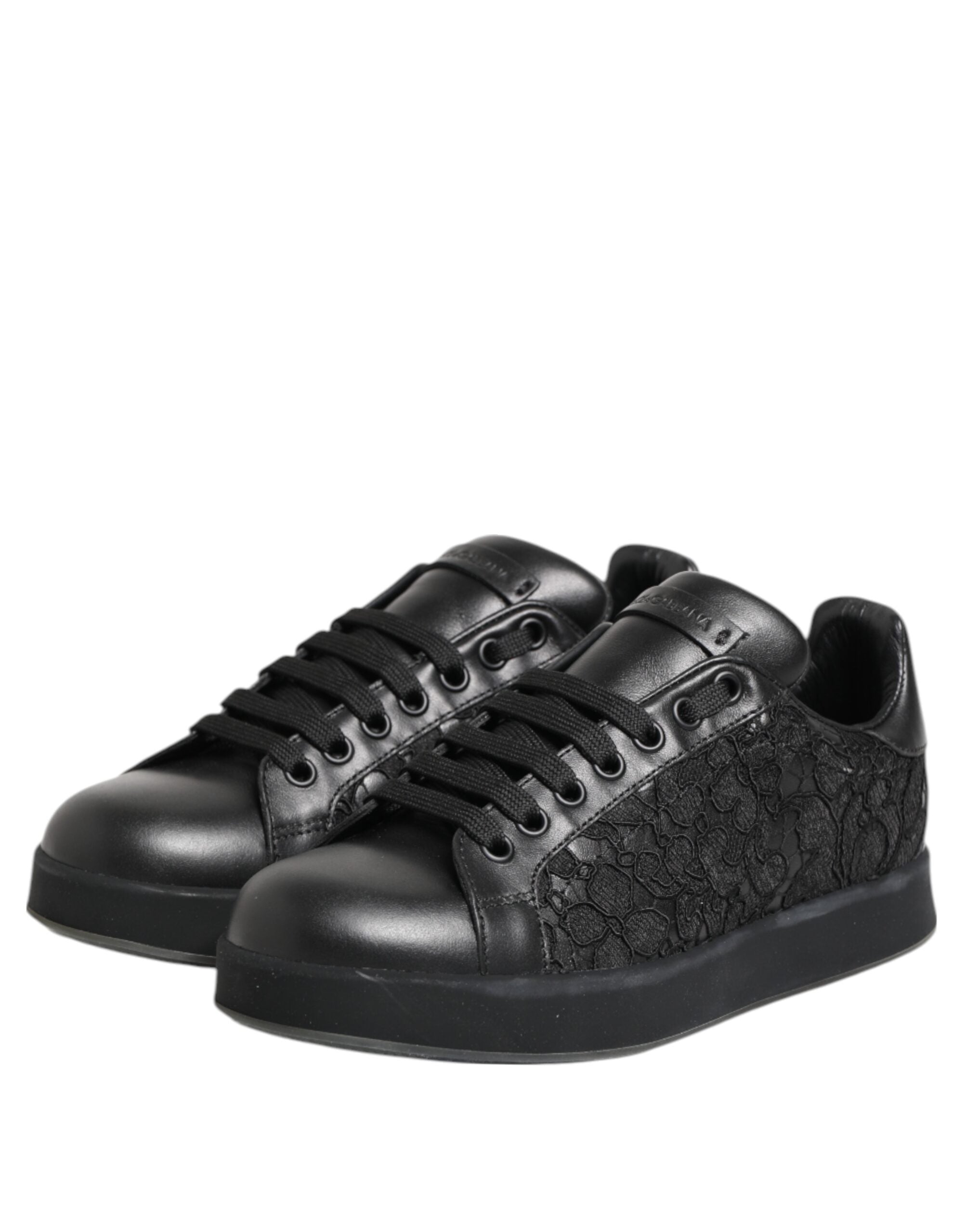Dolce & Gabbana Black Floral Lace Low Top Sneakers Shoes Dolce & Gabbana