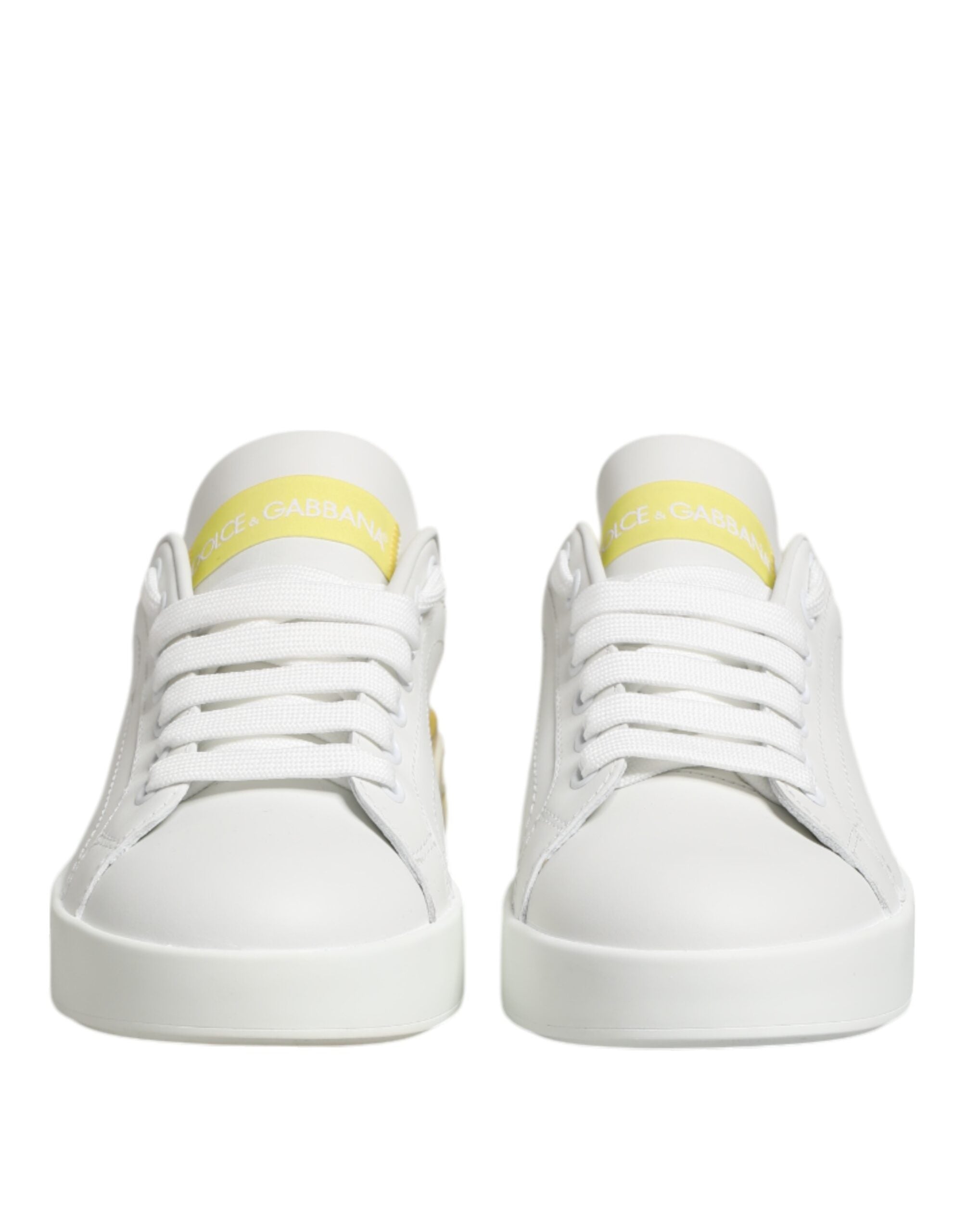 Dolce & Gabbana White Yellow Leather Low Top Sneakers Shoes Dolce & Gabbana