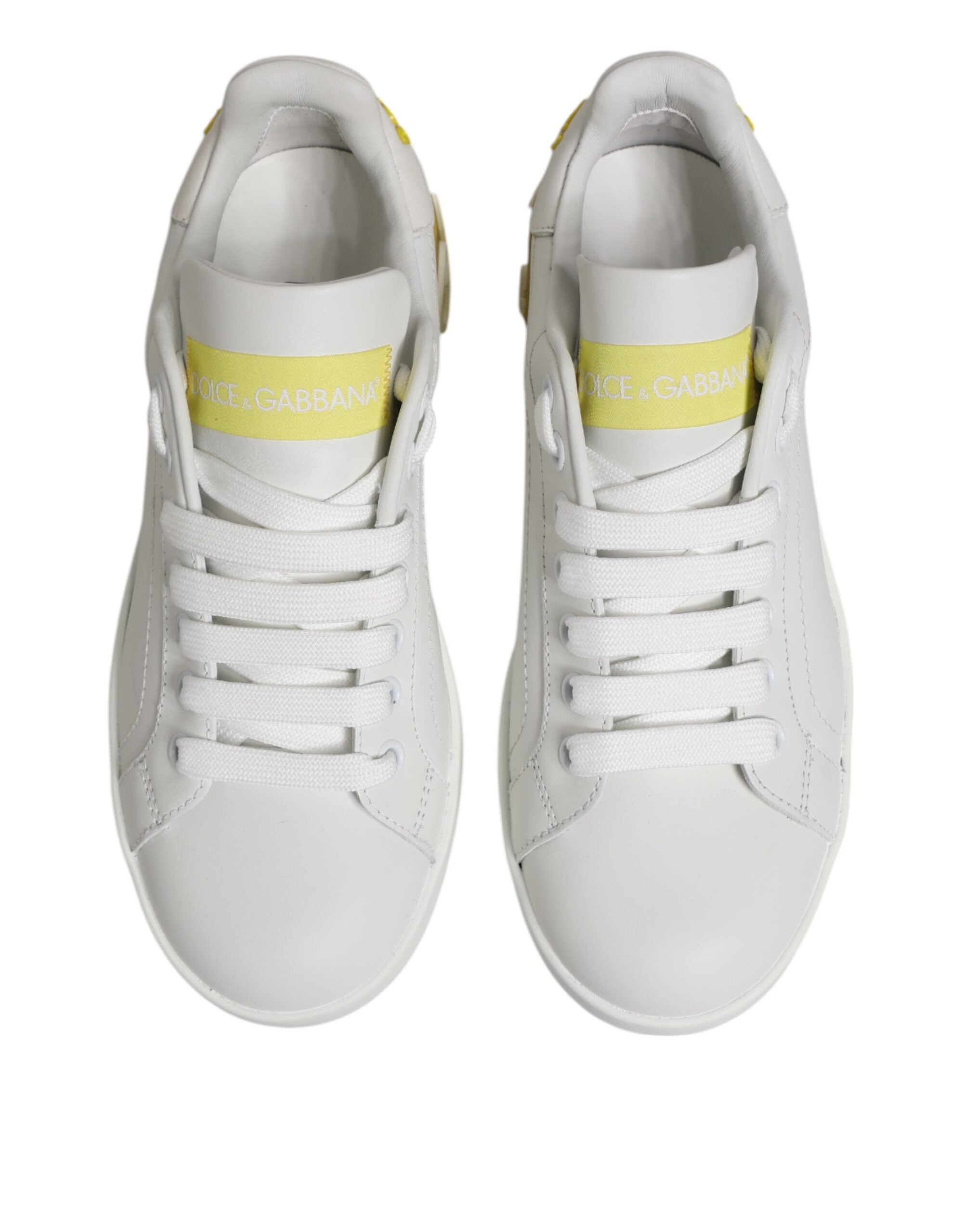 Dolce & Gabbana White Yellow Leather Low Top Sneakers Shoes Dolce & Gabbana