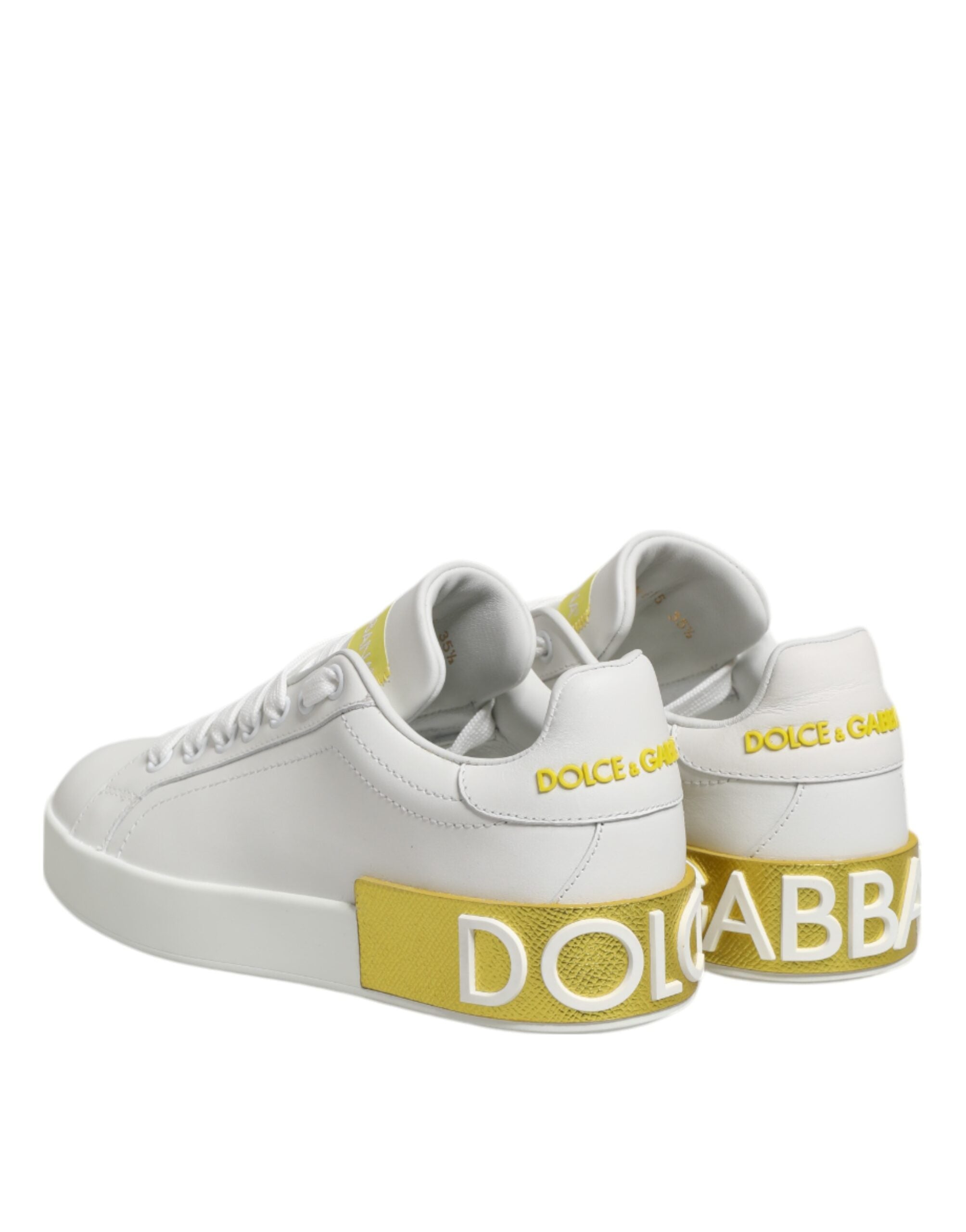 Dolce & Gabbana White Yellow Leather Low Top Sneakers Shoes Dolce & Gabbana