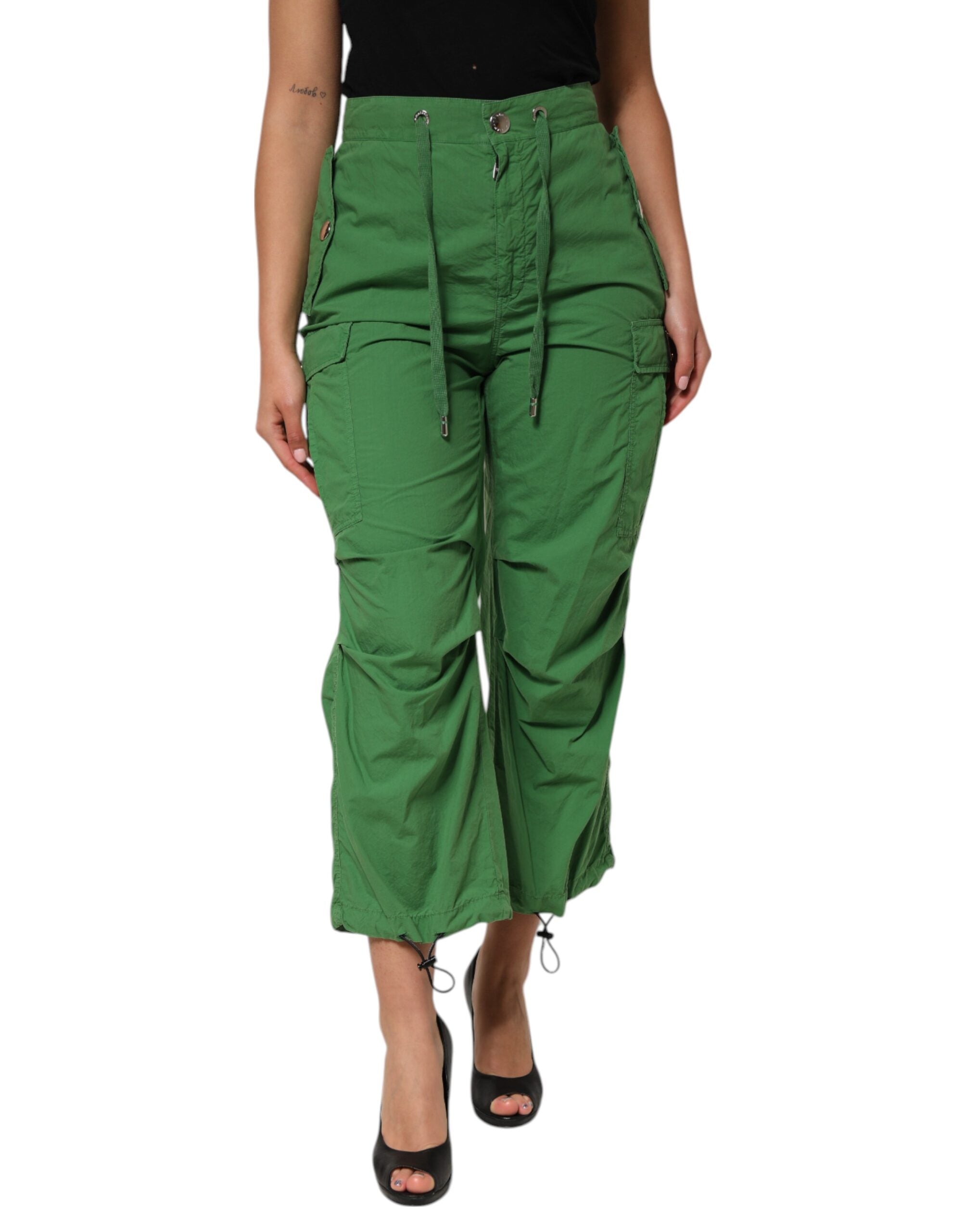 Dolce & Gabbana Green Cotton High Waist Cargo Trouser Pants Dolce & Gabbana