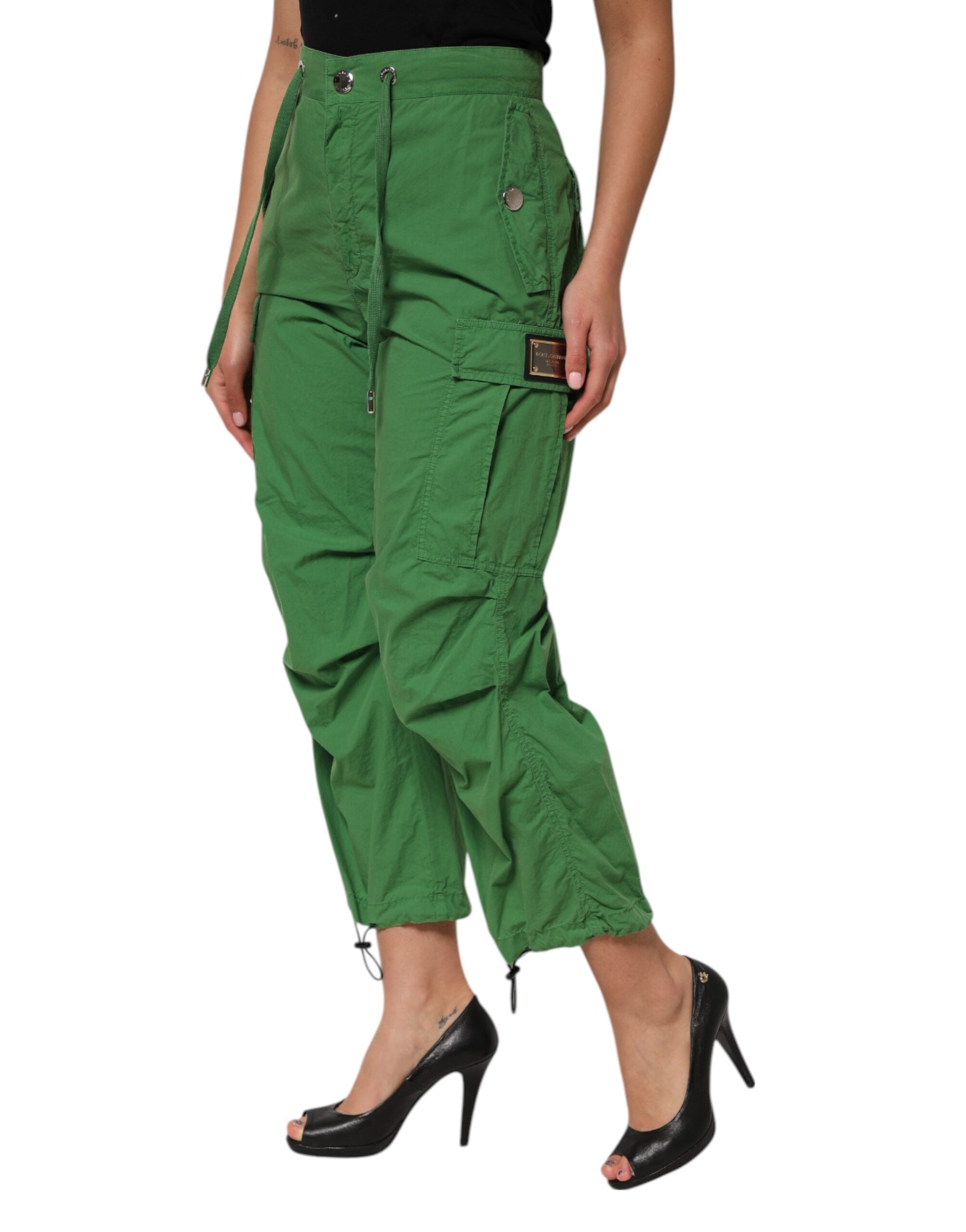Dolce & Gabbana Green Cotton High Waist Cargo Trouser Pants Dolce & Gabbana