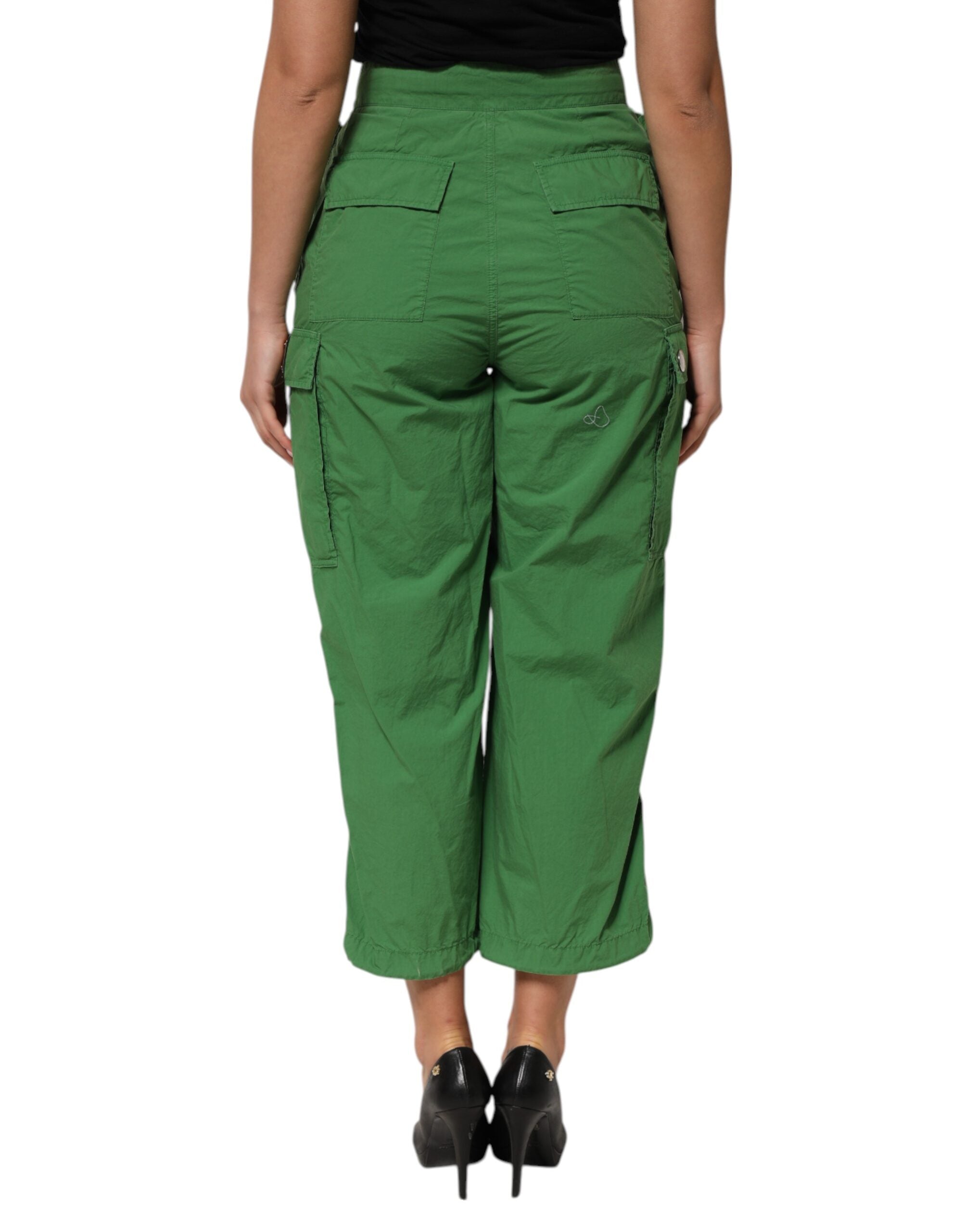 Dolce & Gabbana Green Cotton High Waist Cargo Trouser Pants Dolce & Gabbana