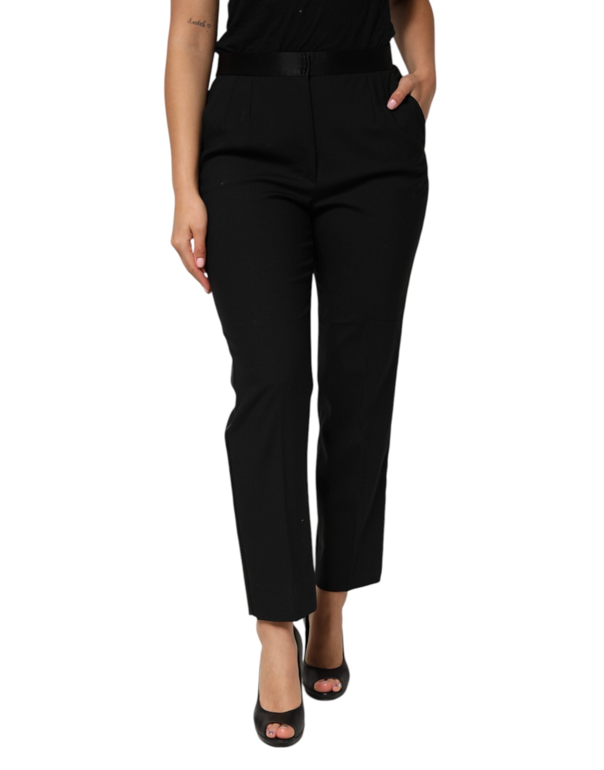 Dolce & Gabbana Black Wool HighWaist Tapered Trouser Pants Dolce & Gabbana