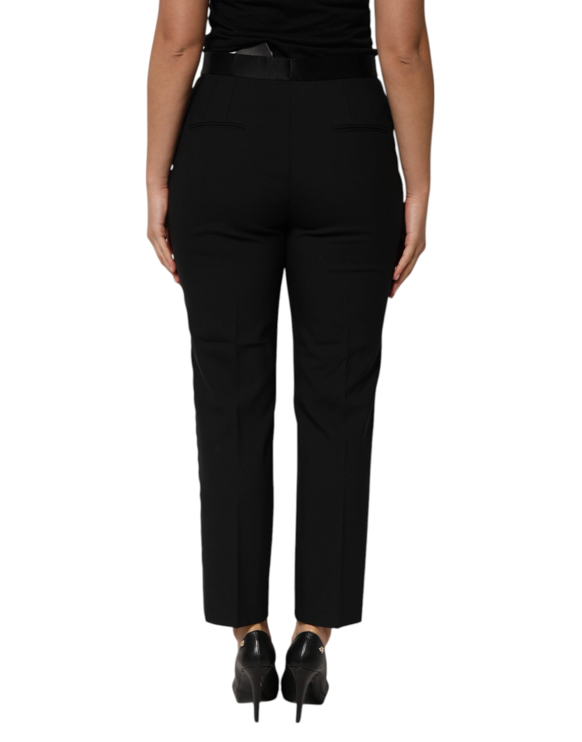 Dolce & Gabbana Black Wool HighWaist Tapered Trouser Pants Dolce & Gabbana