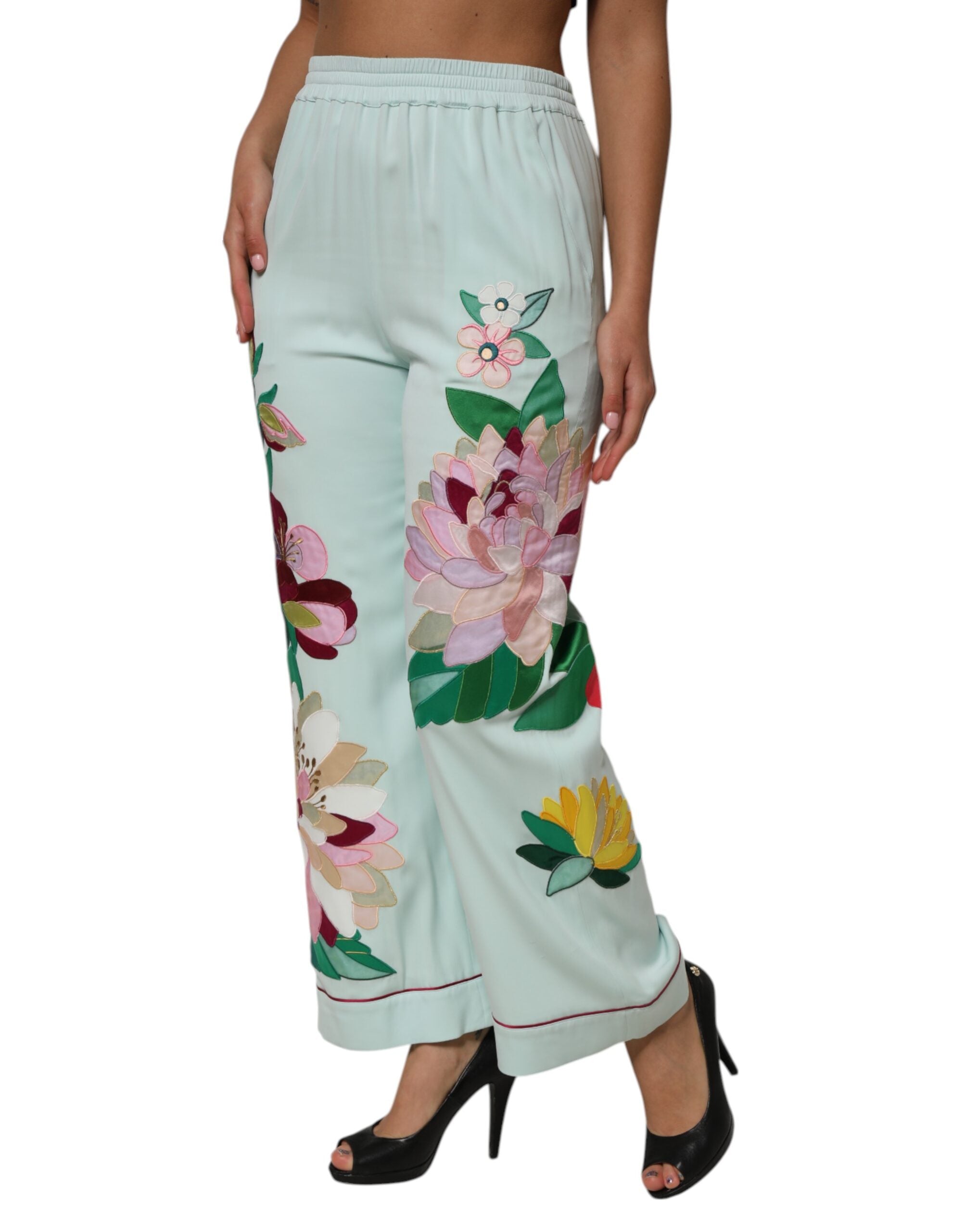 Dolce & Gabbana Green Floral Garterized Straight Pajama Pants Dolce & Gabbana
