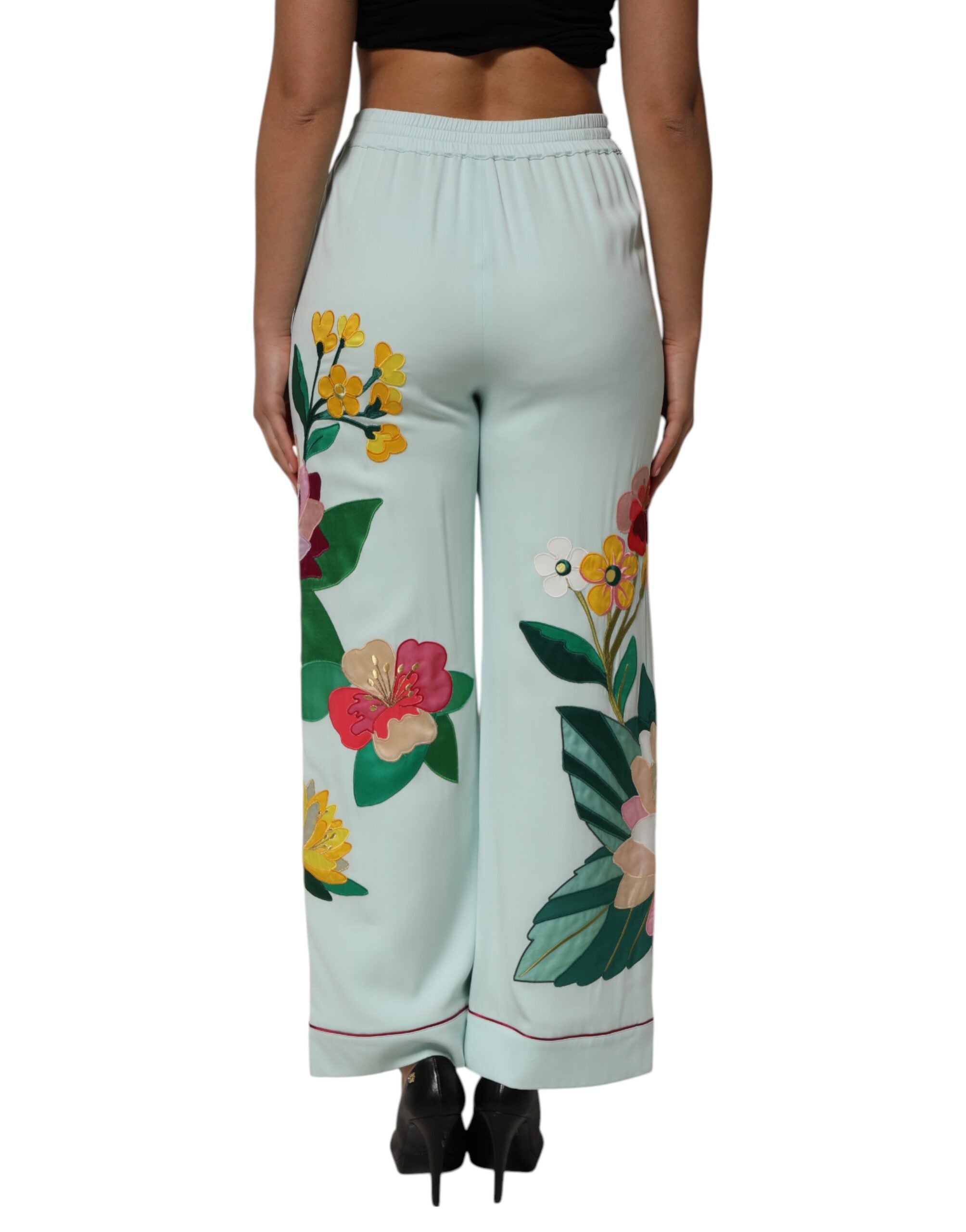 Dolce & Gabbana Green Floral Garterized Straight Pajama Pants Dolce & Gabbana