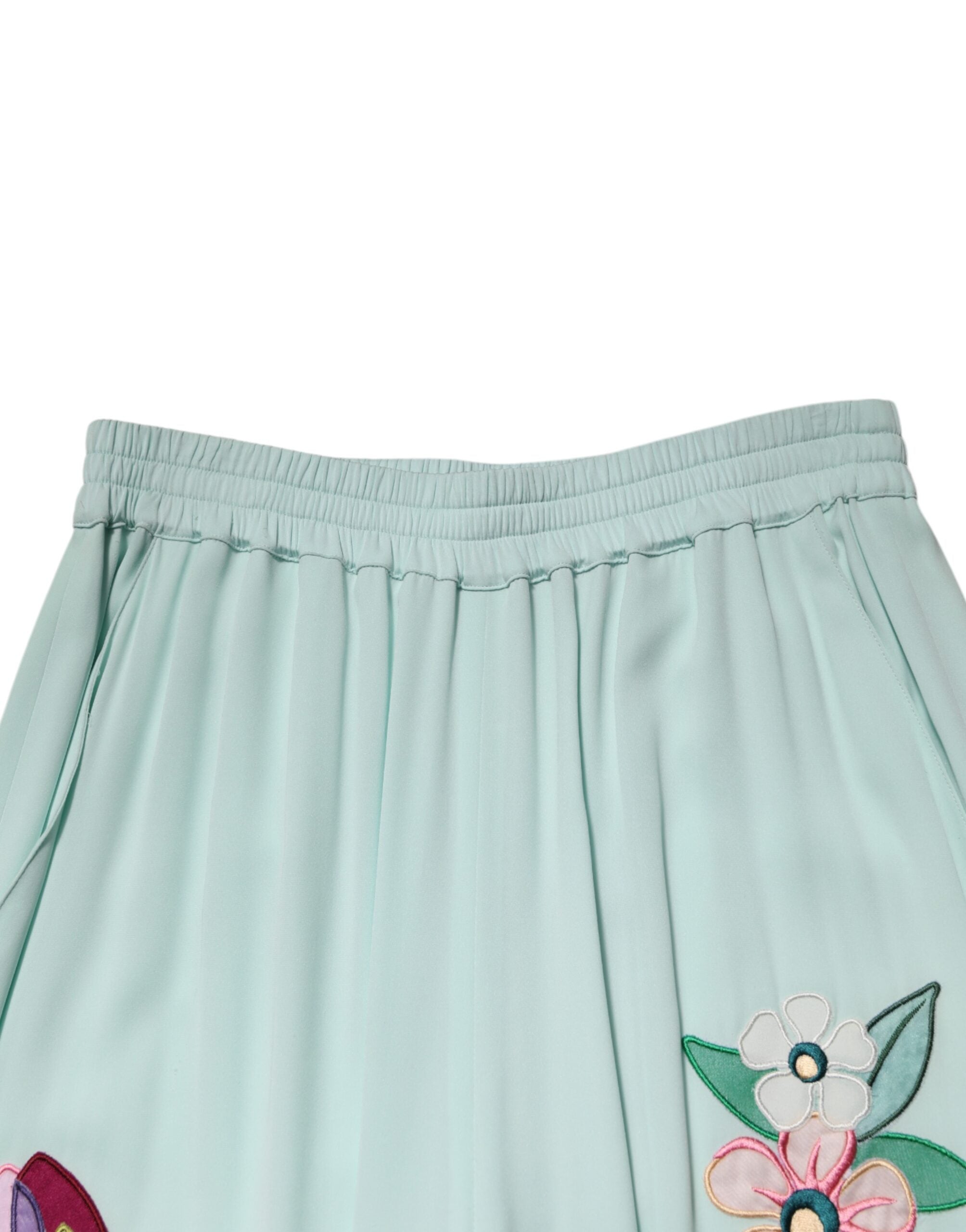 Dolce & Gabbana Green Floral Garterized Straight Pajama Pants Dolce & Gabbana