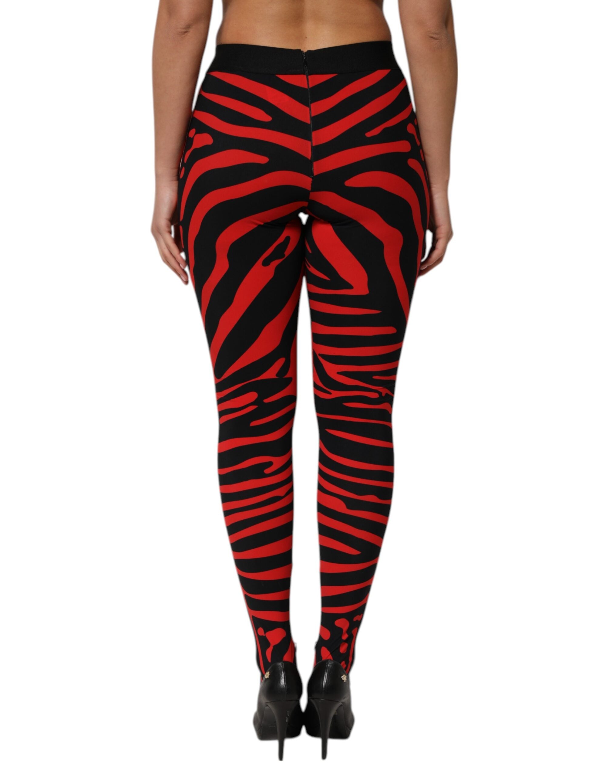 Dolce & Gabbana Black Red Nylon Logo Waisted Leggings Pants Dolce & Gabbana