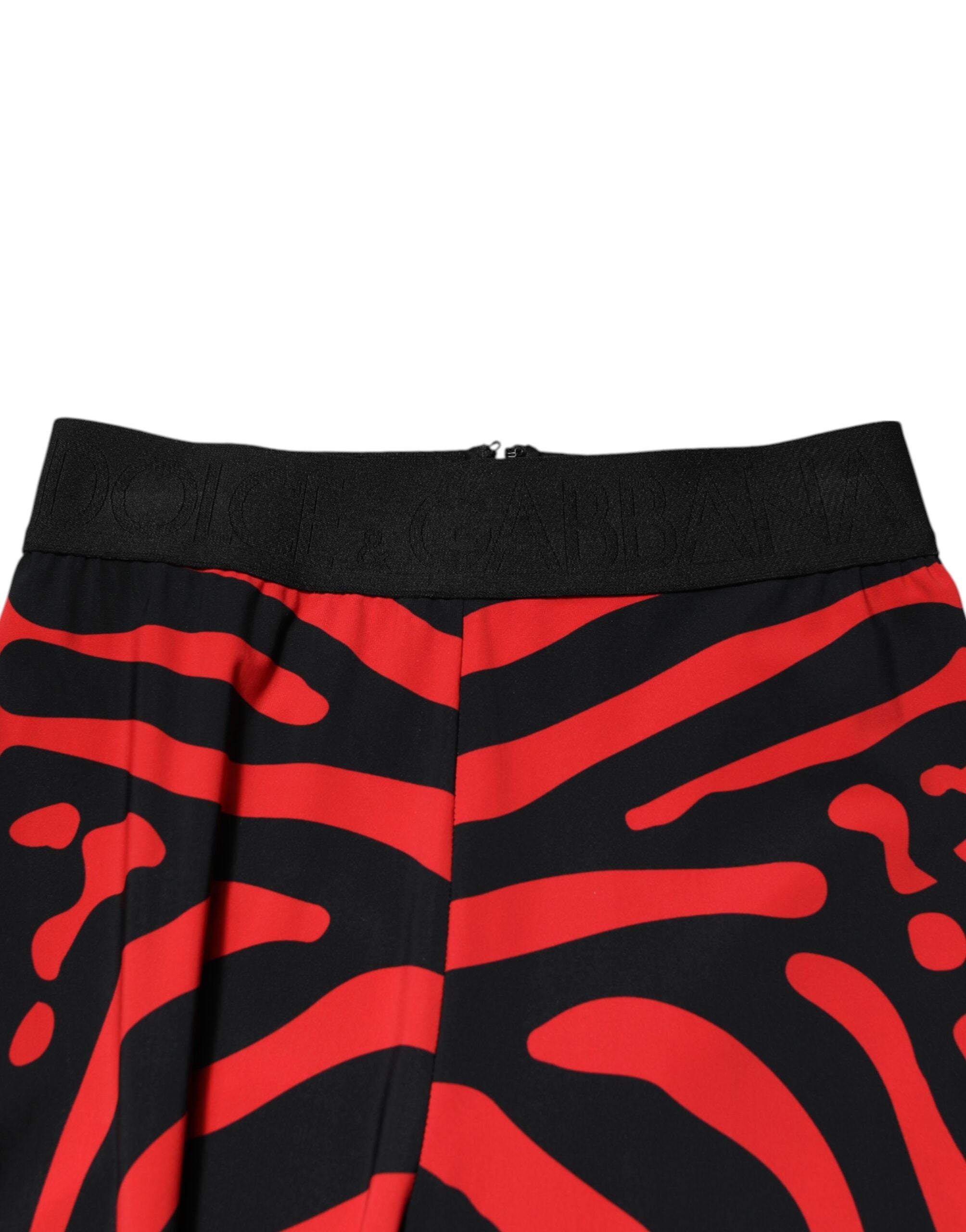 Dolce & Gabbana Black Red Nylon Logo Waisted Leggings Pants Dolce & Gabbana