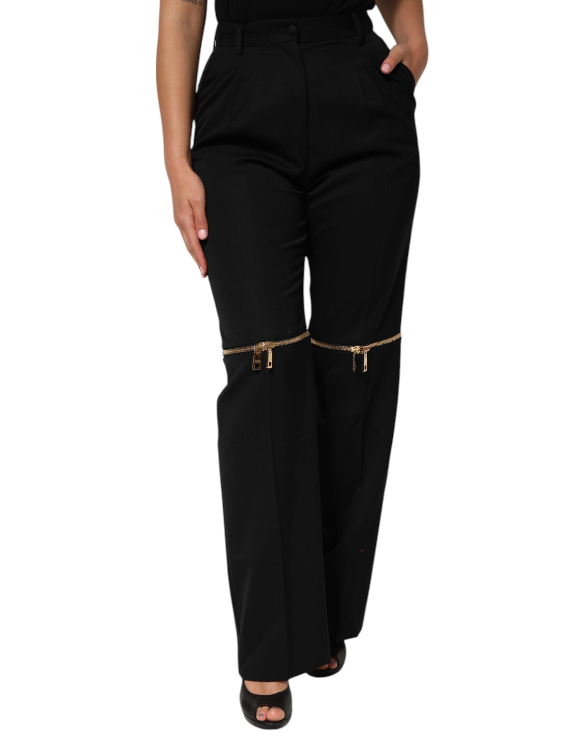 Dolce & Gabbana Black Zip Detailed Wool Straight Leg Pants Dolce & Gabbana