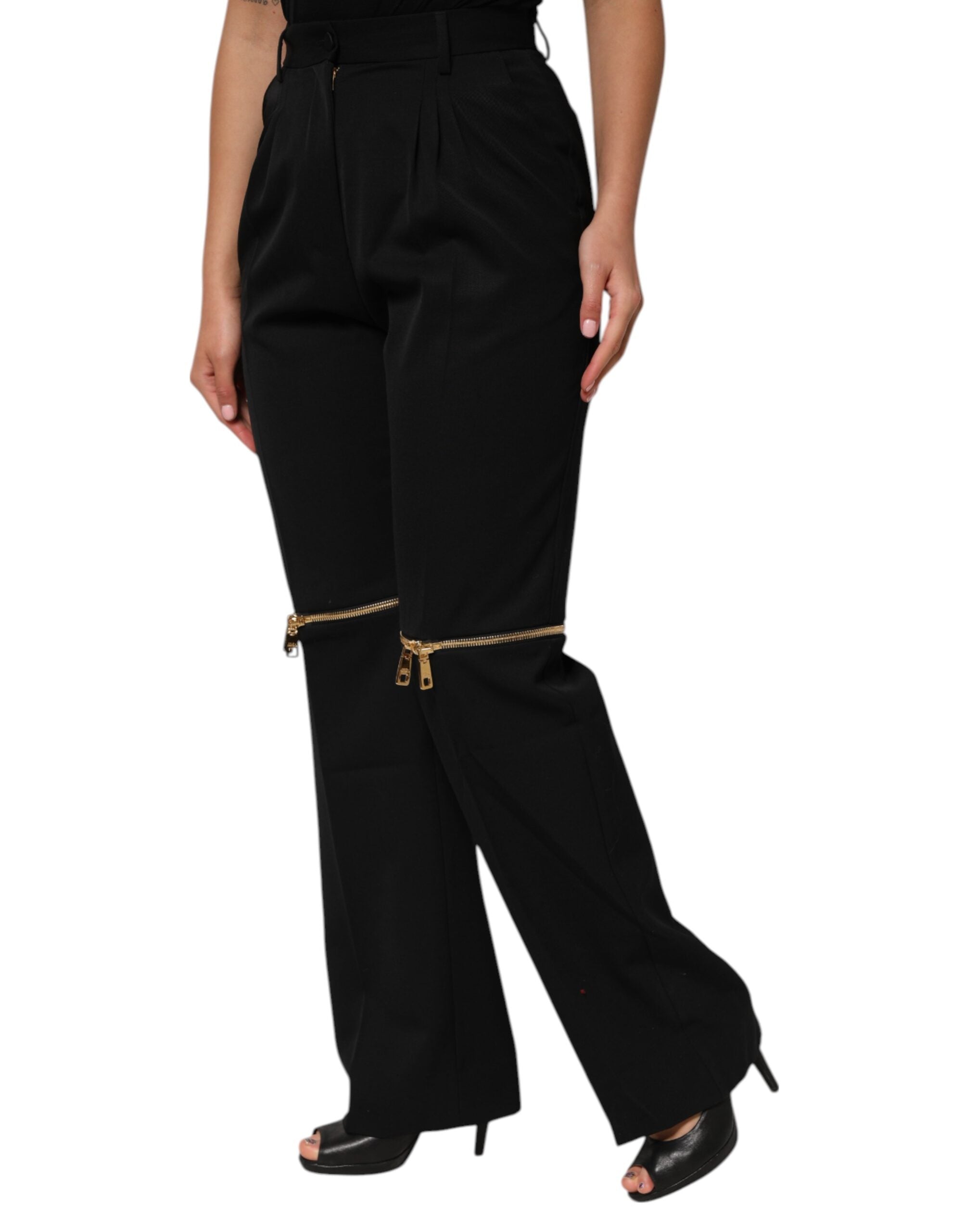 Dolce & Gabbana Black Zip Detailed Wool Straight Leg Pants Dolce & Gabbana