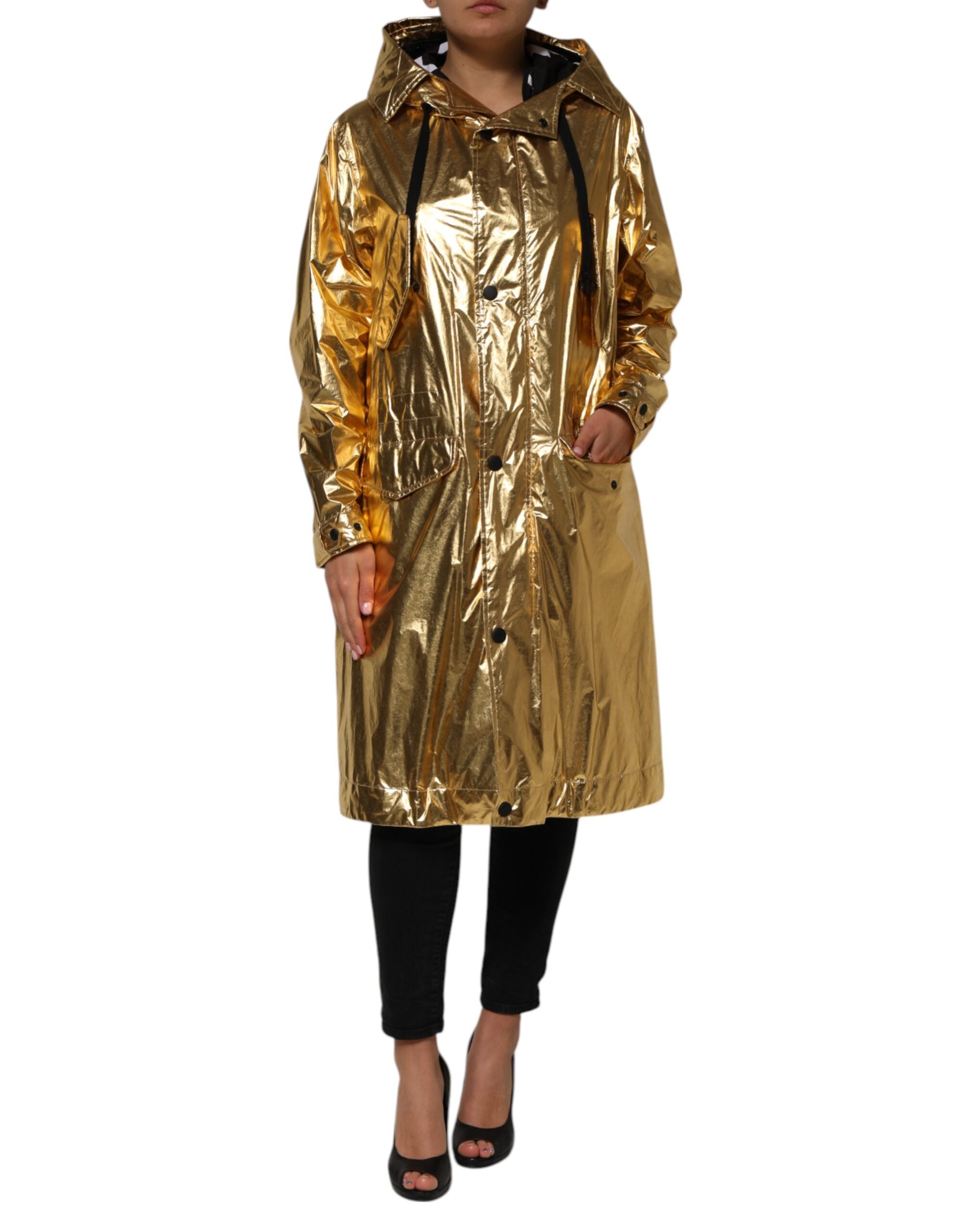 Dolce & Gabbana Gold Hooded Long Sleeves Trench Coat Jacket Dolce & Gabbana