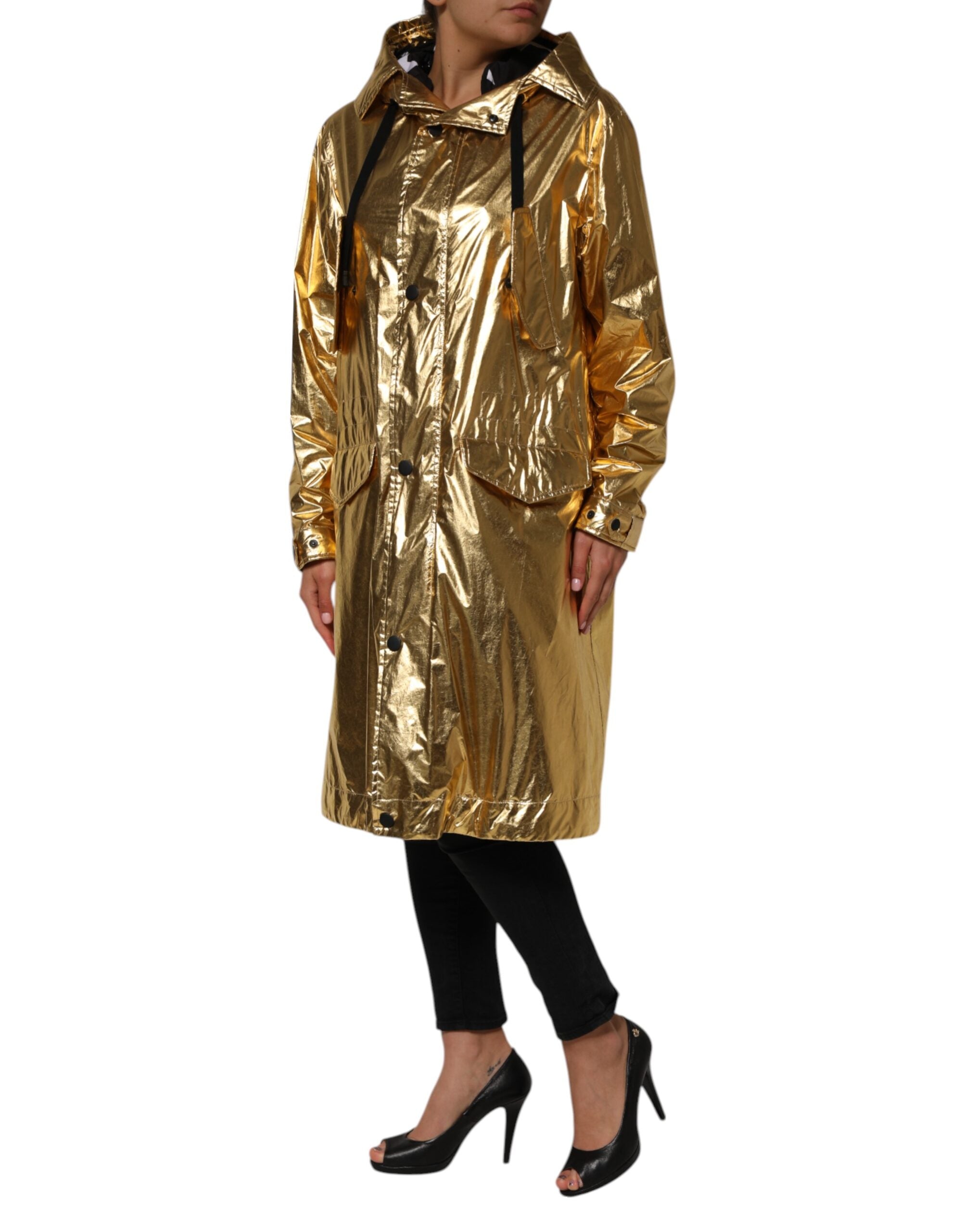 Dolce & Gabbana Gold Hooded Long Sleeves Trench Coat Jacket Dolce & Gabbana