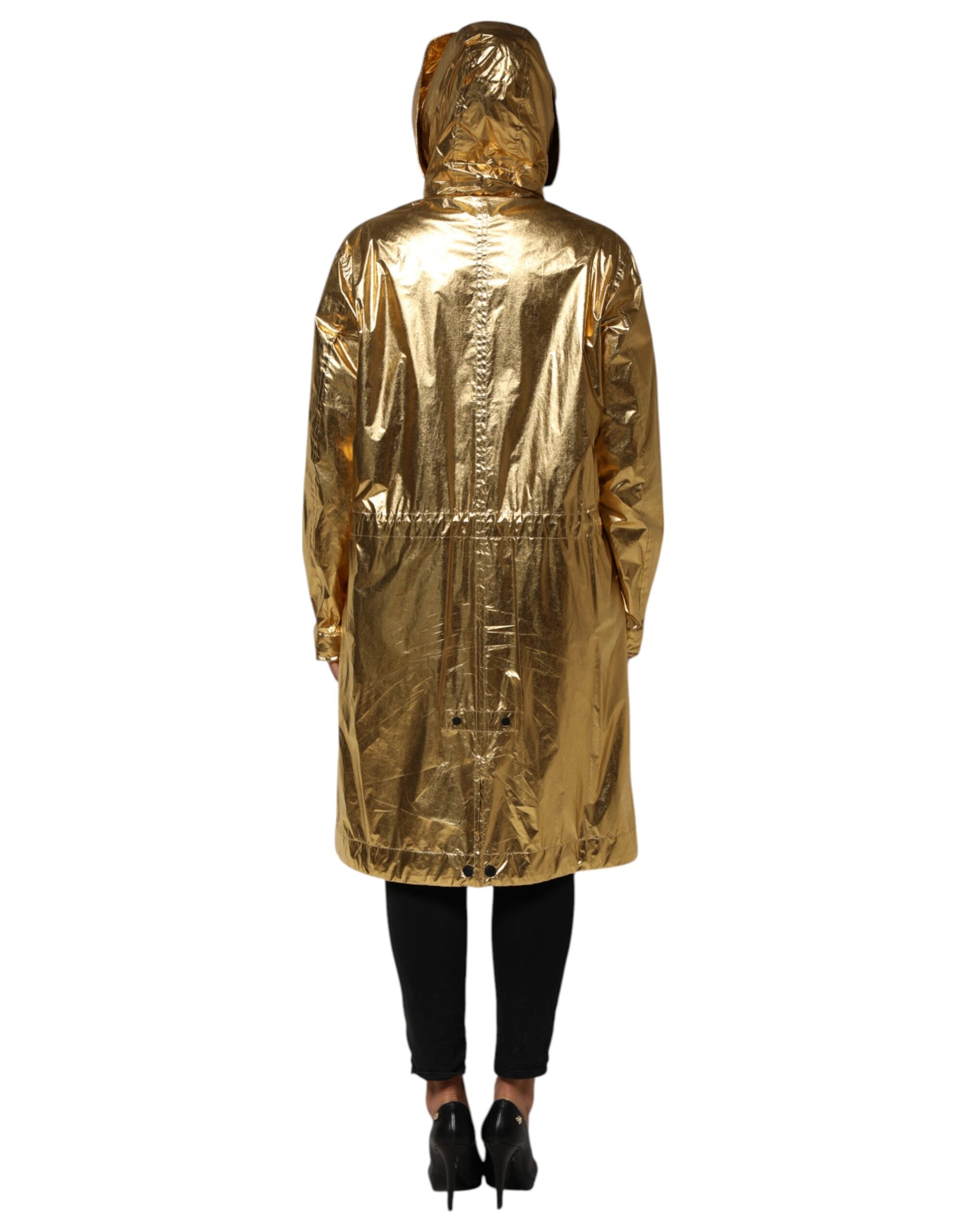 Dolce & Gabbana Gold Hooded Long Sleeves Trench Coat Jacket Dolce & Gabbana