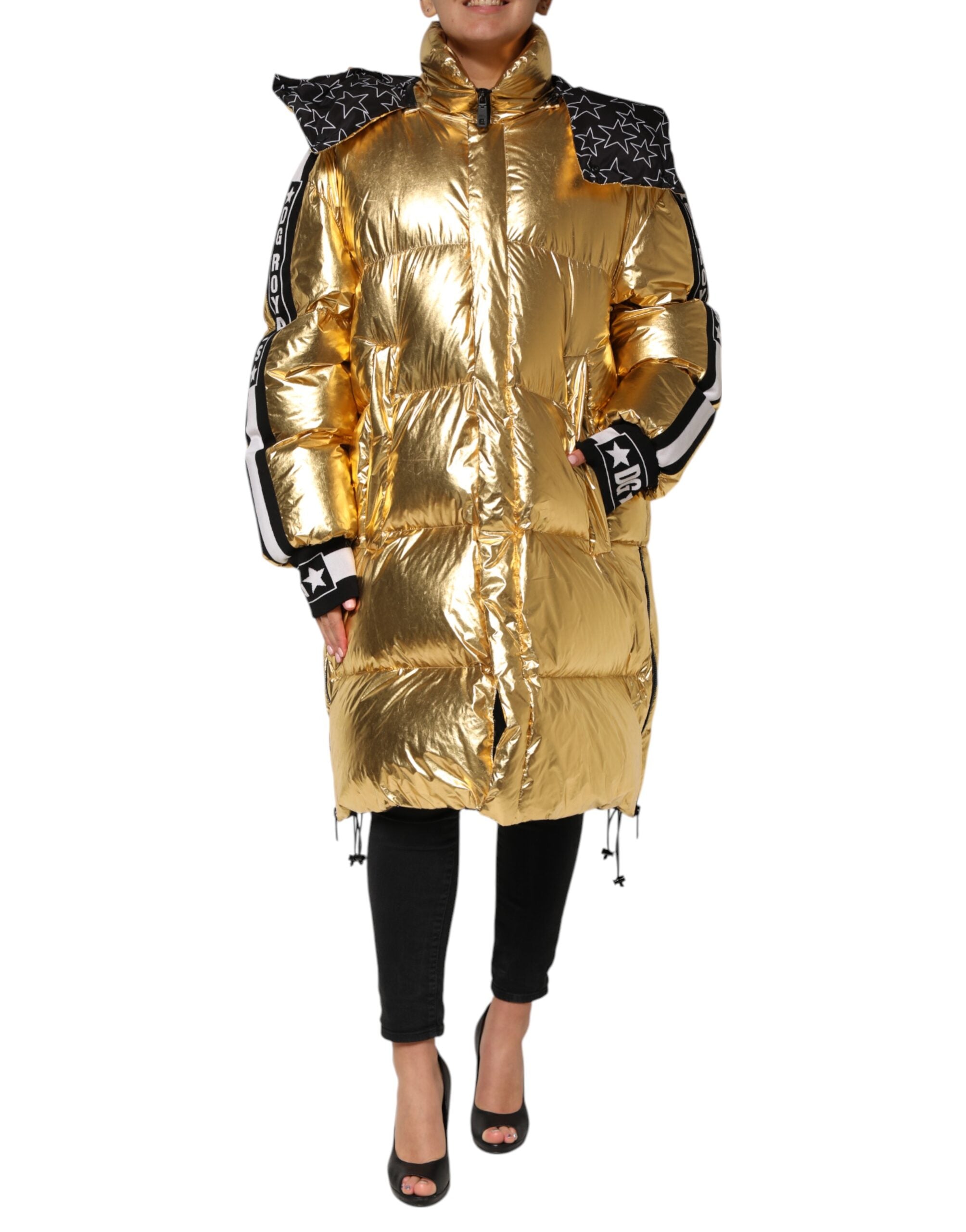 Dolce & Gabbana Gold Hooded Puffer Quilted Full Zip Jacket Dolce & Gabbana