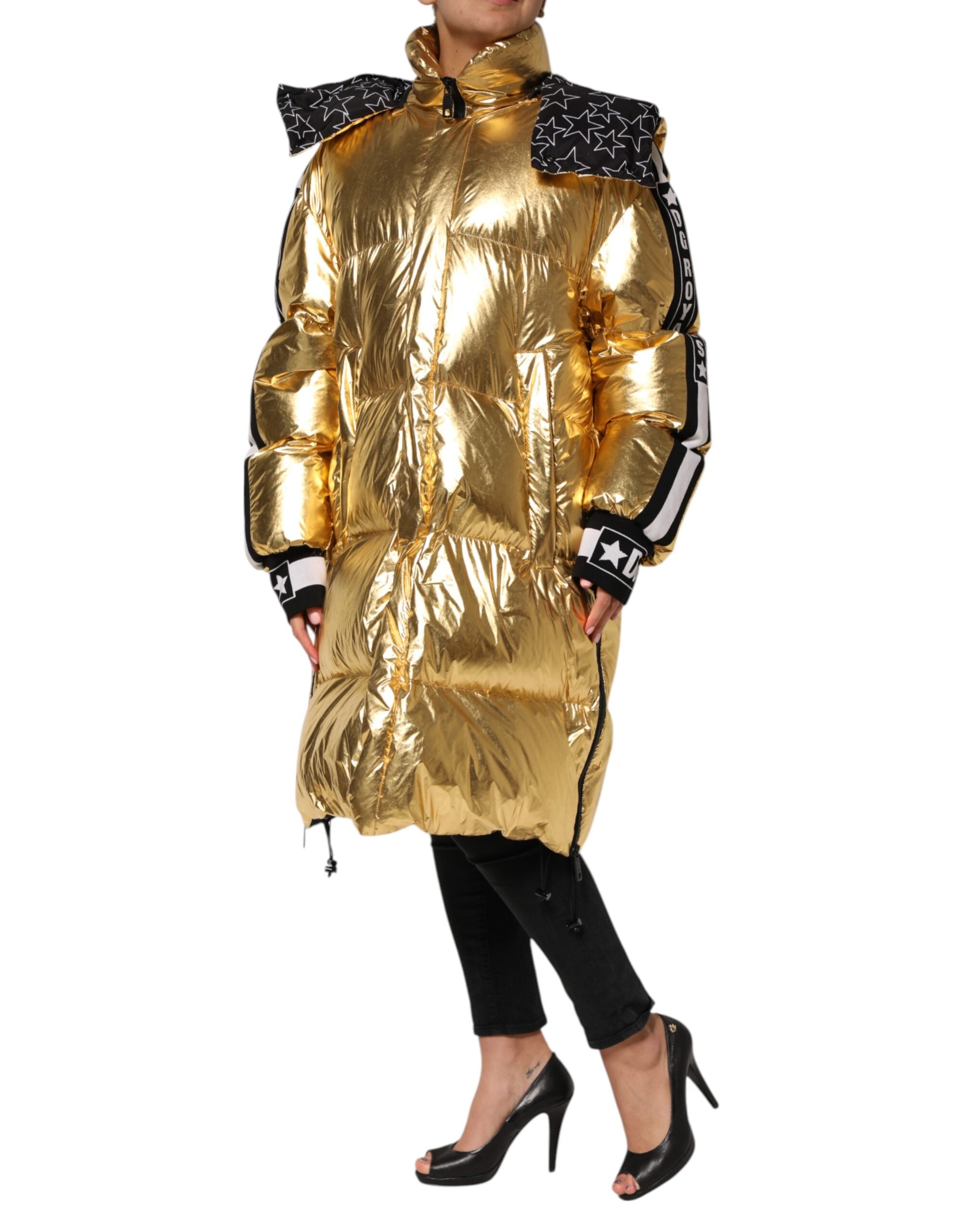 Dolce & Gabbana Gold Hooded Puffer Quilted Full Zip Jacket Dolce & Gabbana