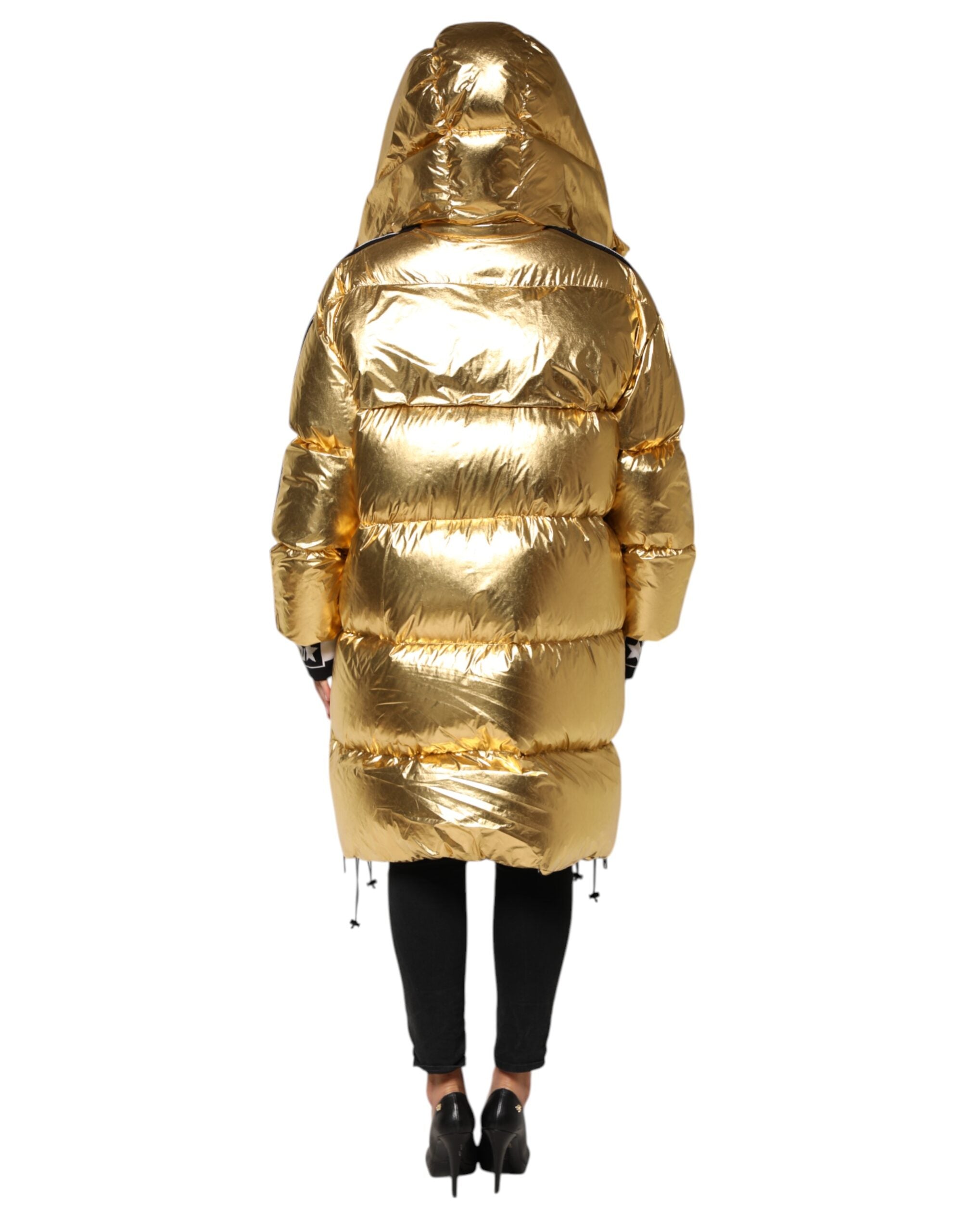 Dolce & Gabbana Gold Hooded Puffer Quilted Full Zip Jacket Dolce & Gabbana