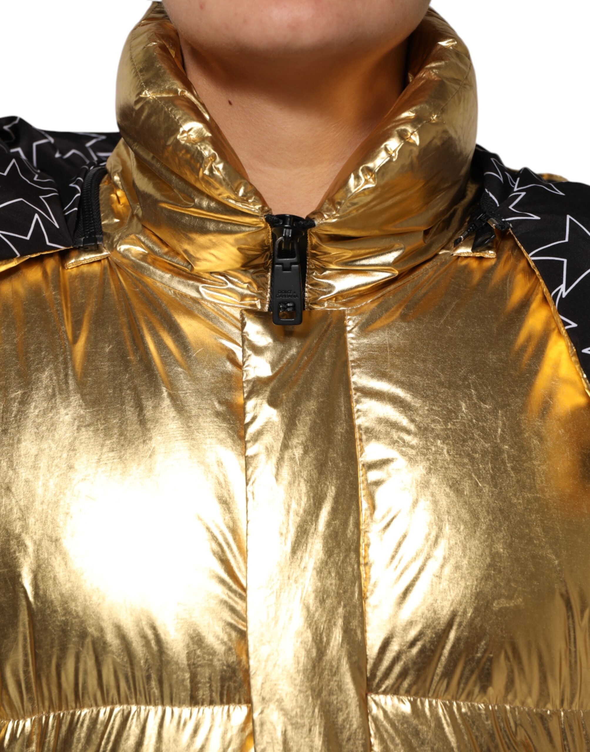 Dolce & Gabbana Gold Hooded Puffer Quilted Full Zip Jacket Dolce & Gabbana
