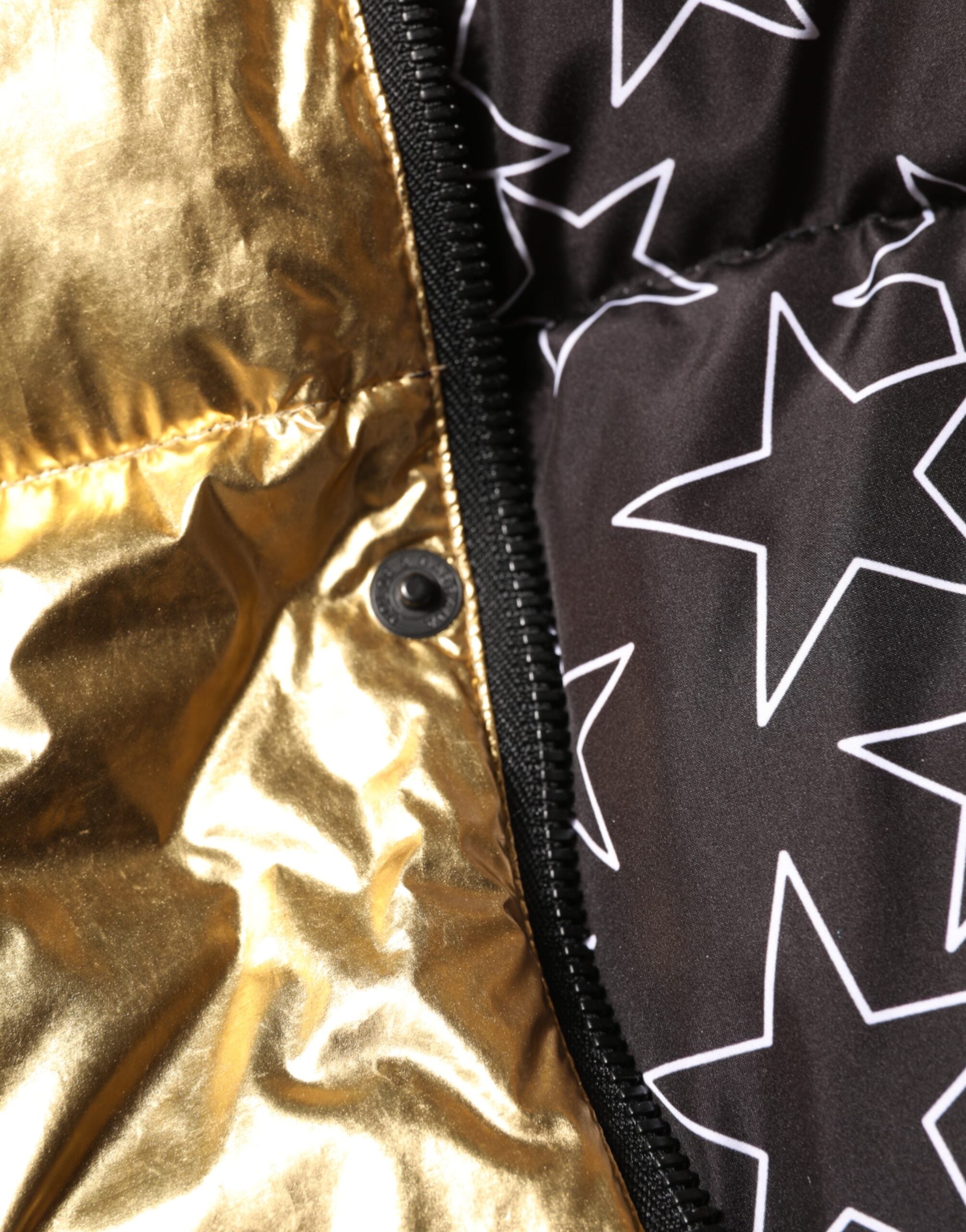 Dolce & Gabbana Gold Hooded Puffer Quilted Full Zip Jacket Dolce & Gabbana