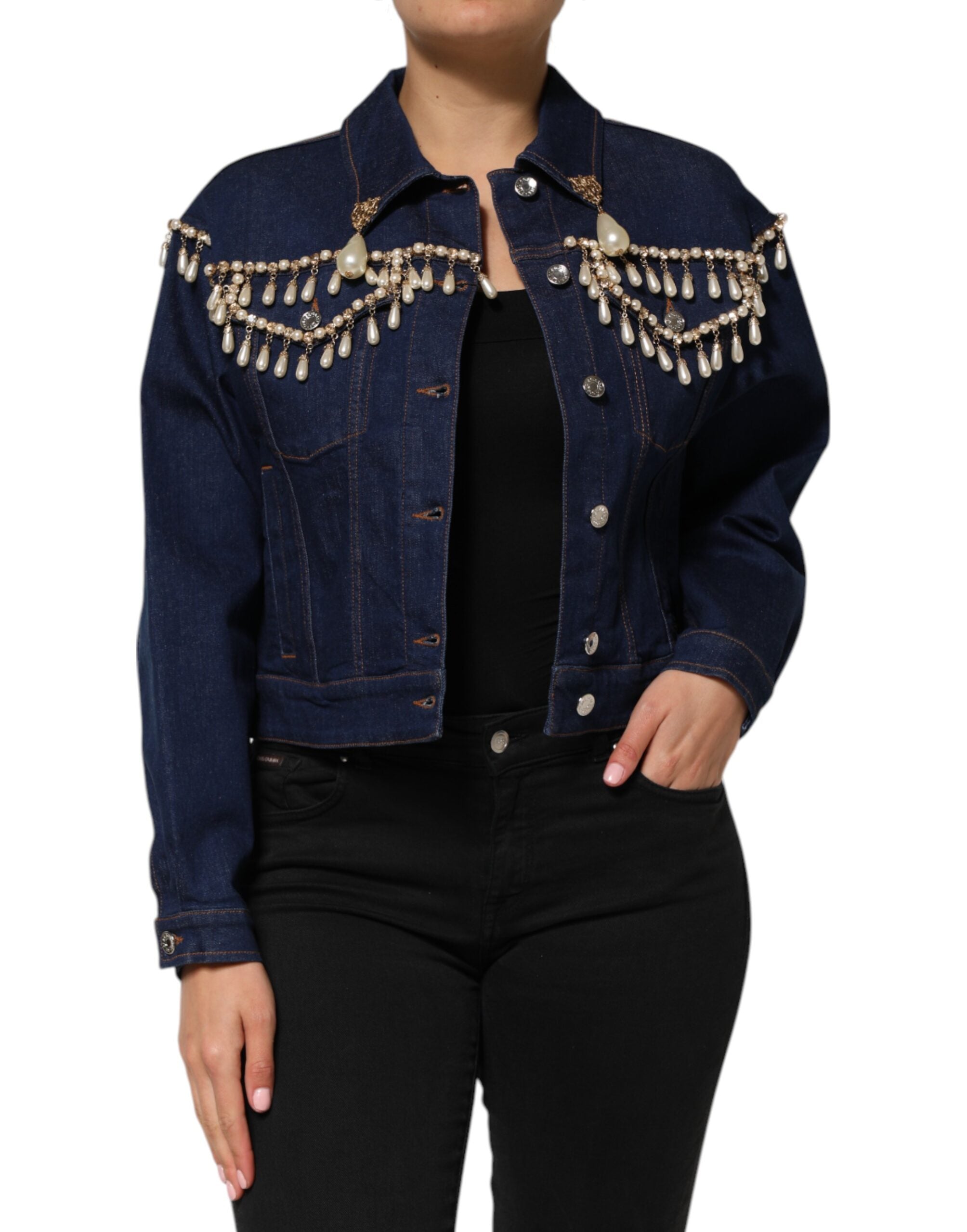 Dolce & Gabbana Blue Cotton Denim Crystal Embellished Jacket Dolce & Gabbana