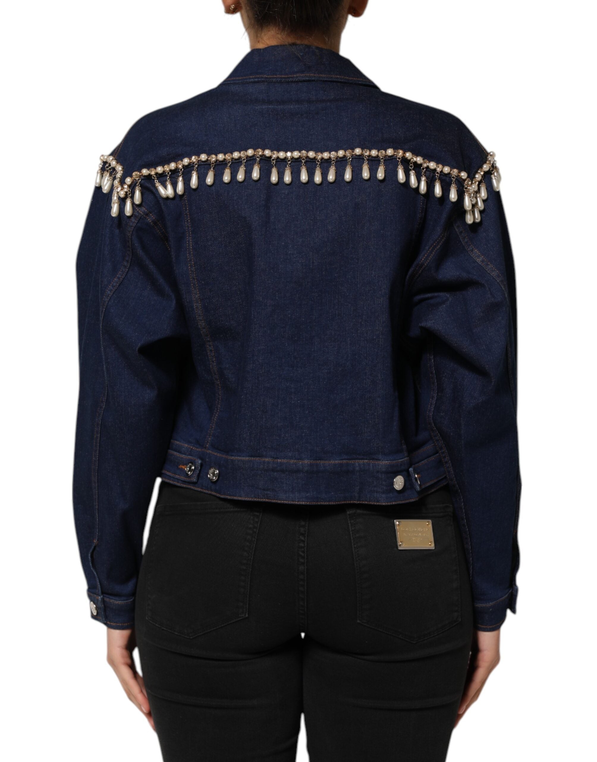 Dolce & Gabbana Blue Cotton Denim Crystal Embellished Jacket Dolce & Gabbana