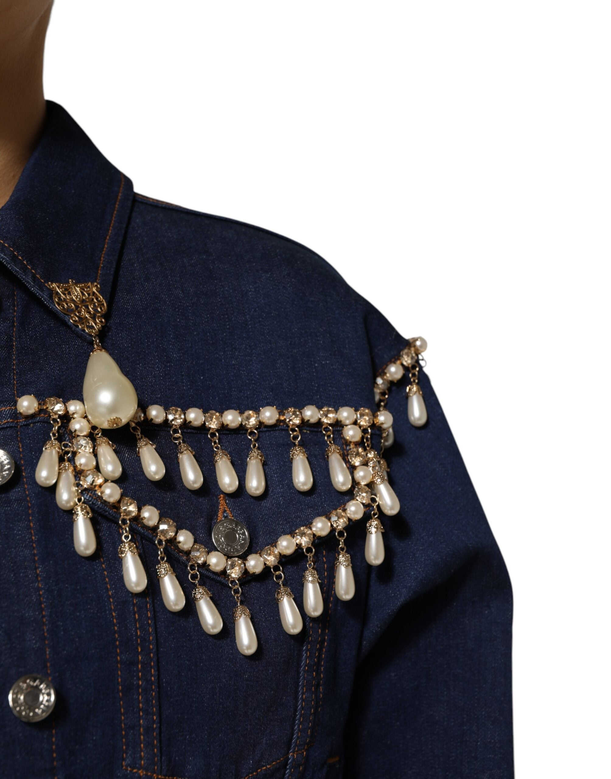 Dolce & Gabbana Blue Cotton Denim Crystal Embellished Jacket Dolce & Gabbana