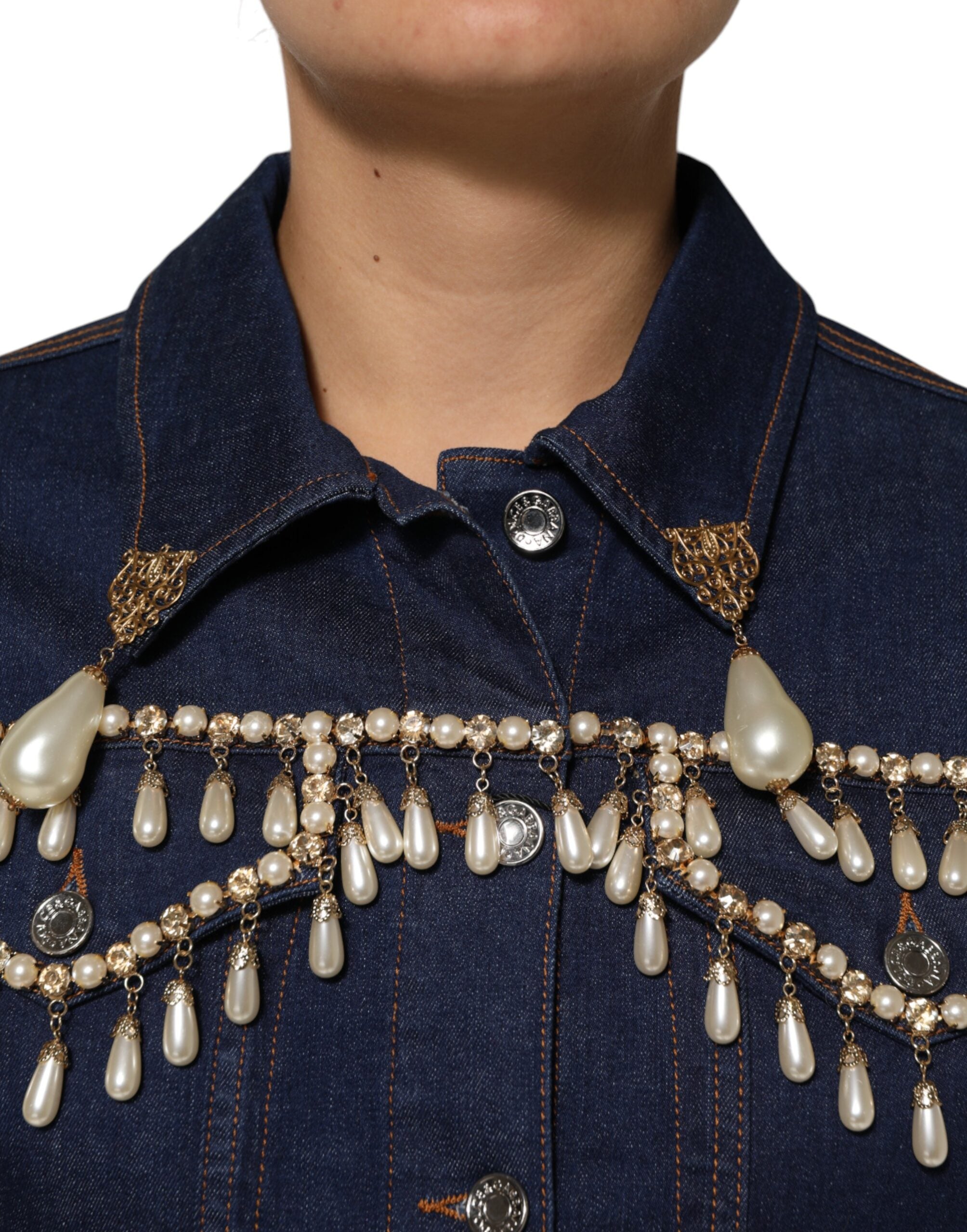 Dolce & Gabbana Blue Cotton Denim Crystal Embellished Jacket Dolce & Gabbana