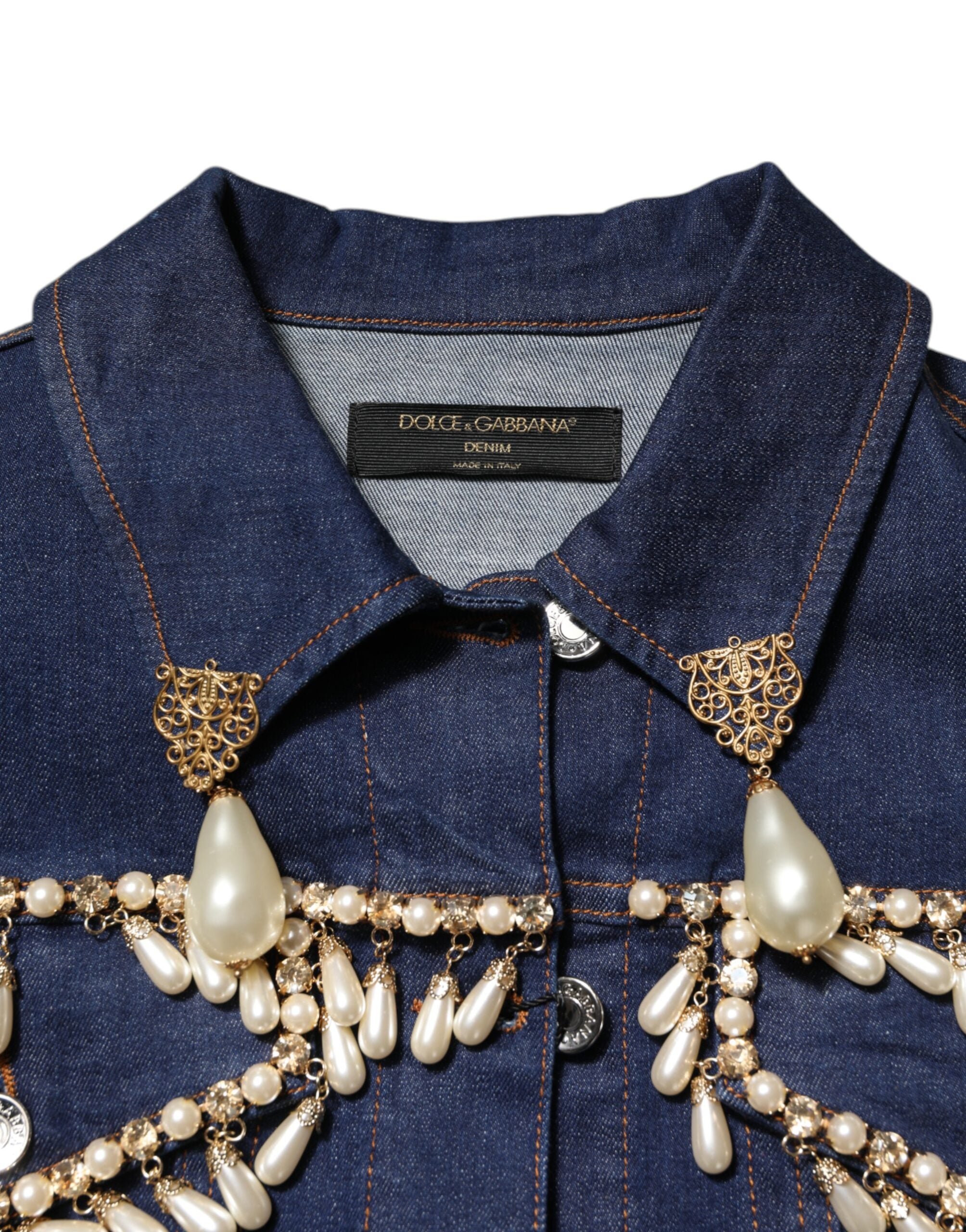 Dolce & Gabbana Blue Cotton Denim Crystal Embellished Jacket Dolce & Gabbana