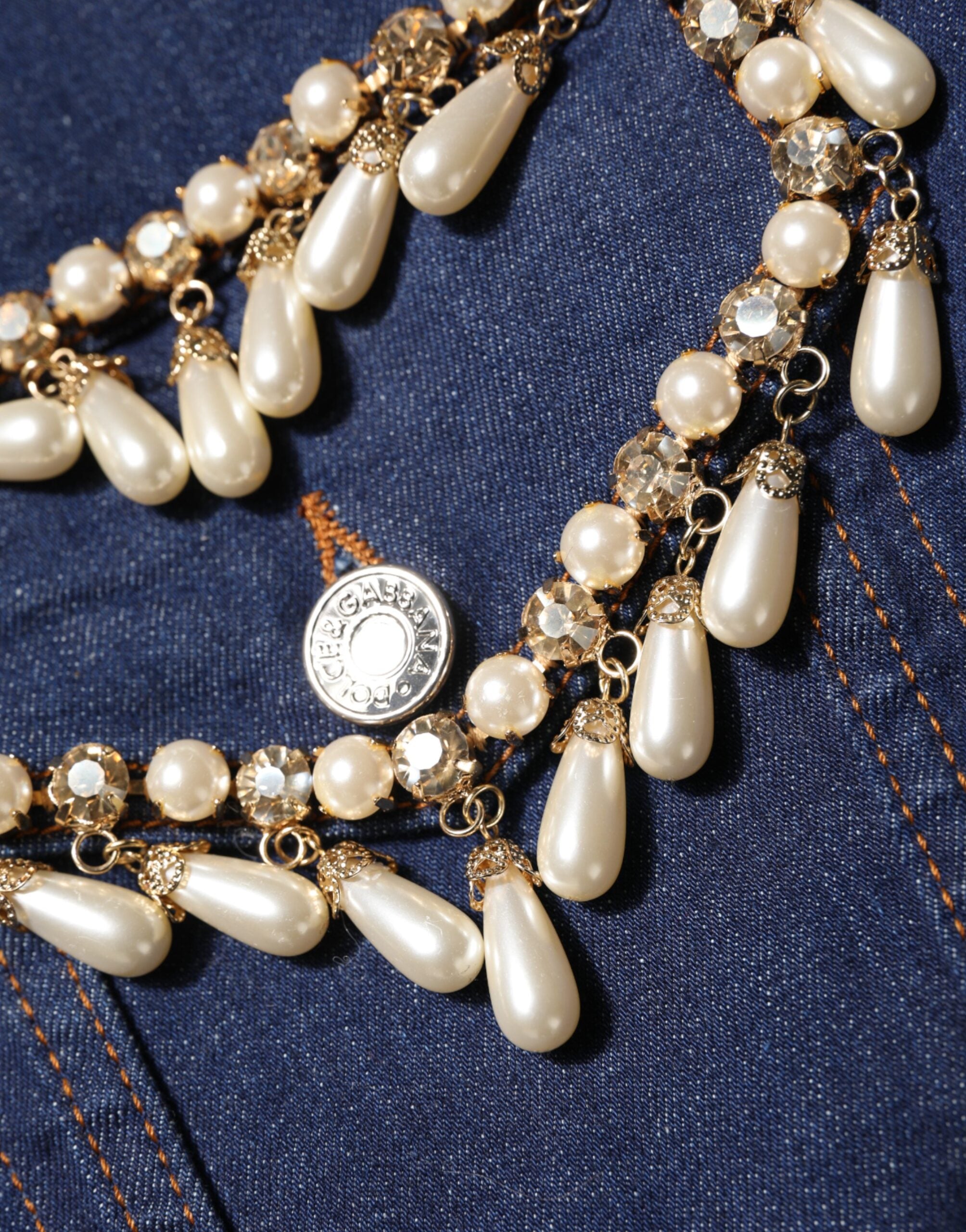Dolce & Gabbana Blue Cotton Denim Crystal Embellished Jacket Dolce & Gabbana