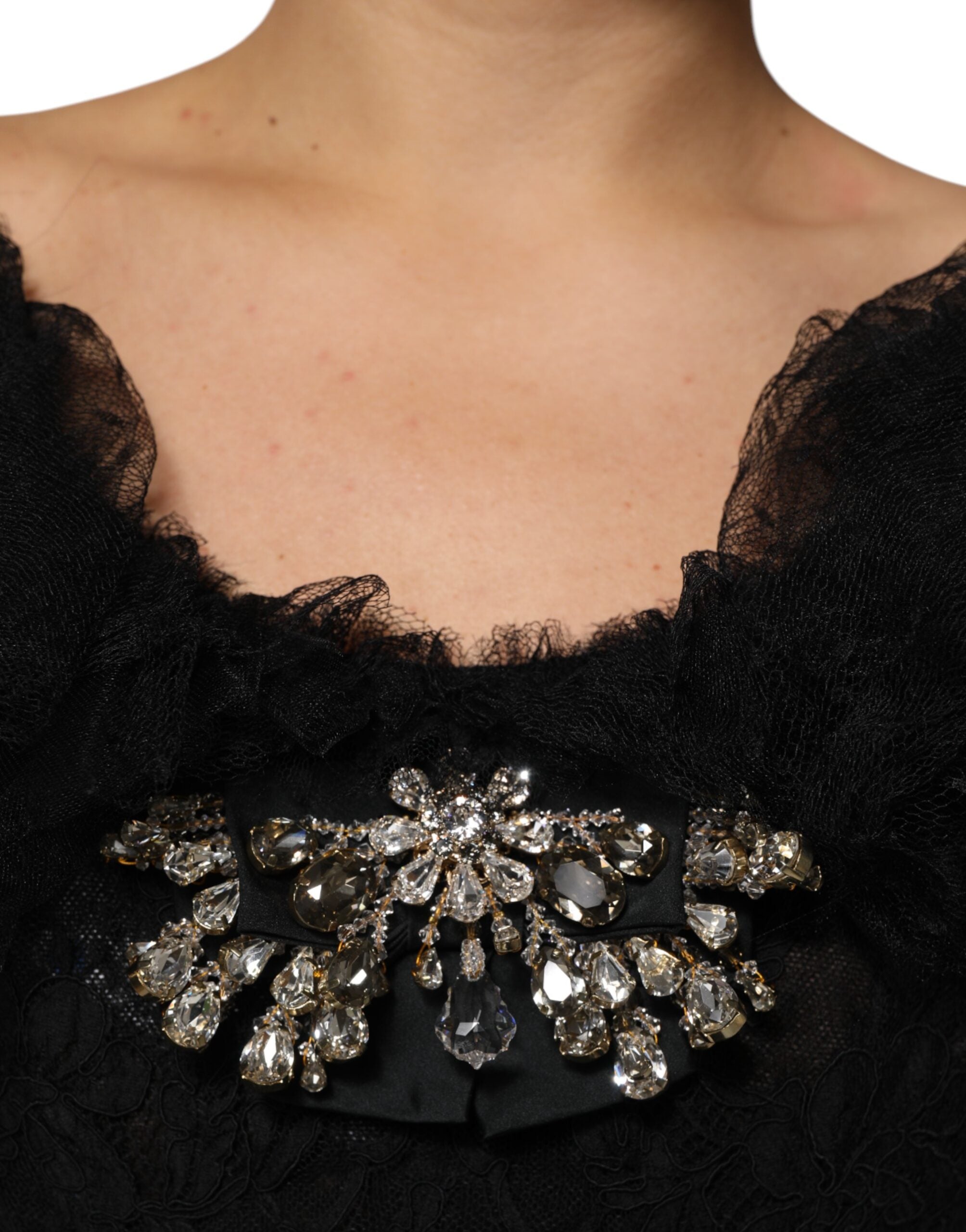 Dolce & Gabbana Black Crystal Embellished Midi A-line Dress Dolce & Gabbana