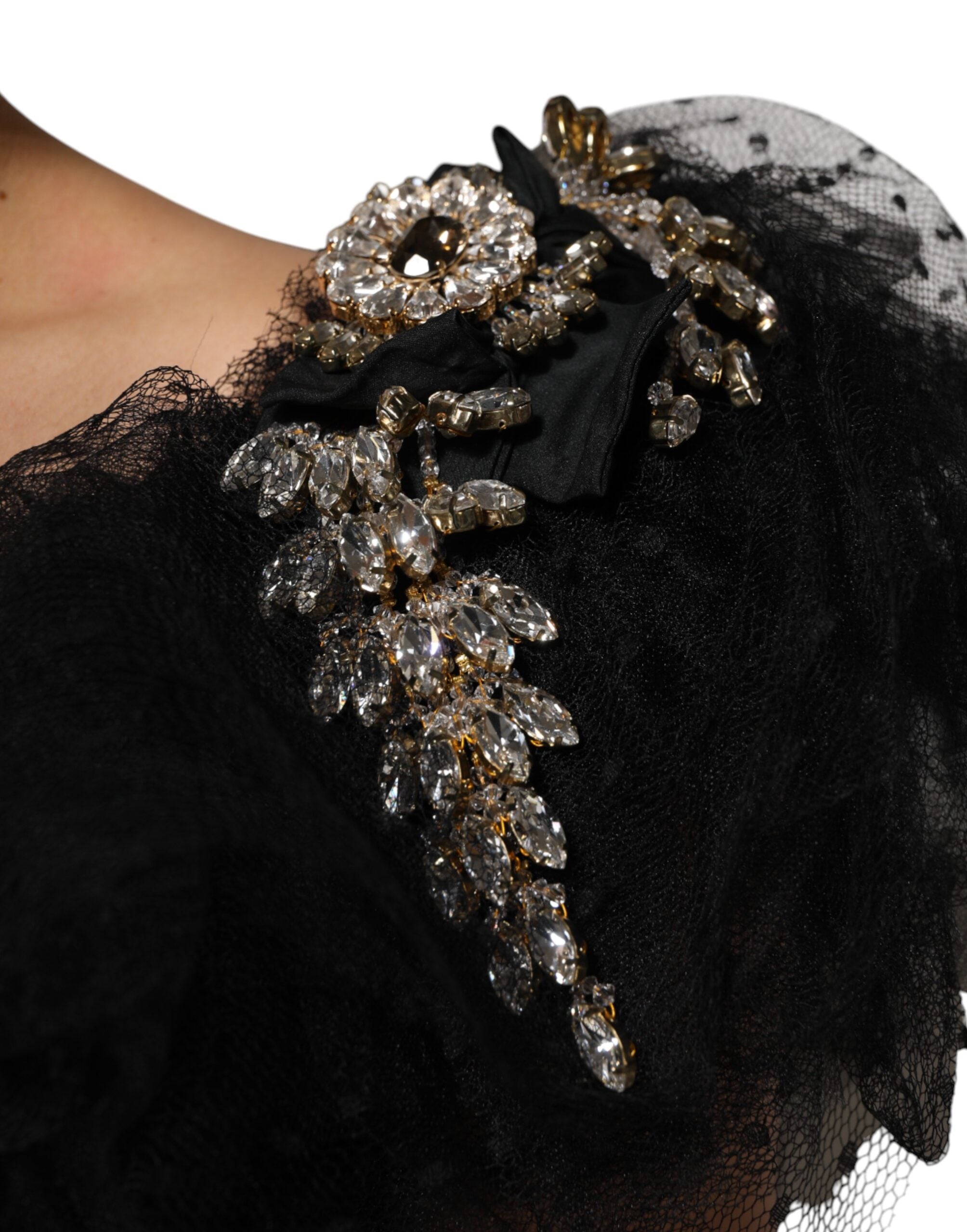 Dolce & Gabbana Black Crystal Embellished Midi A-line Dress Dolce & Gabbana