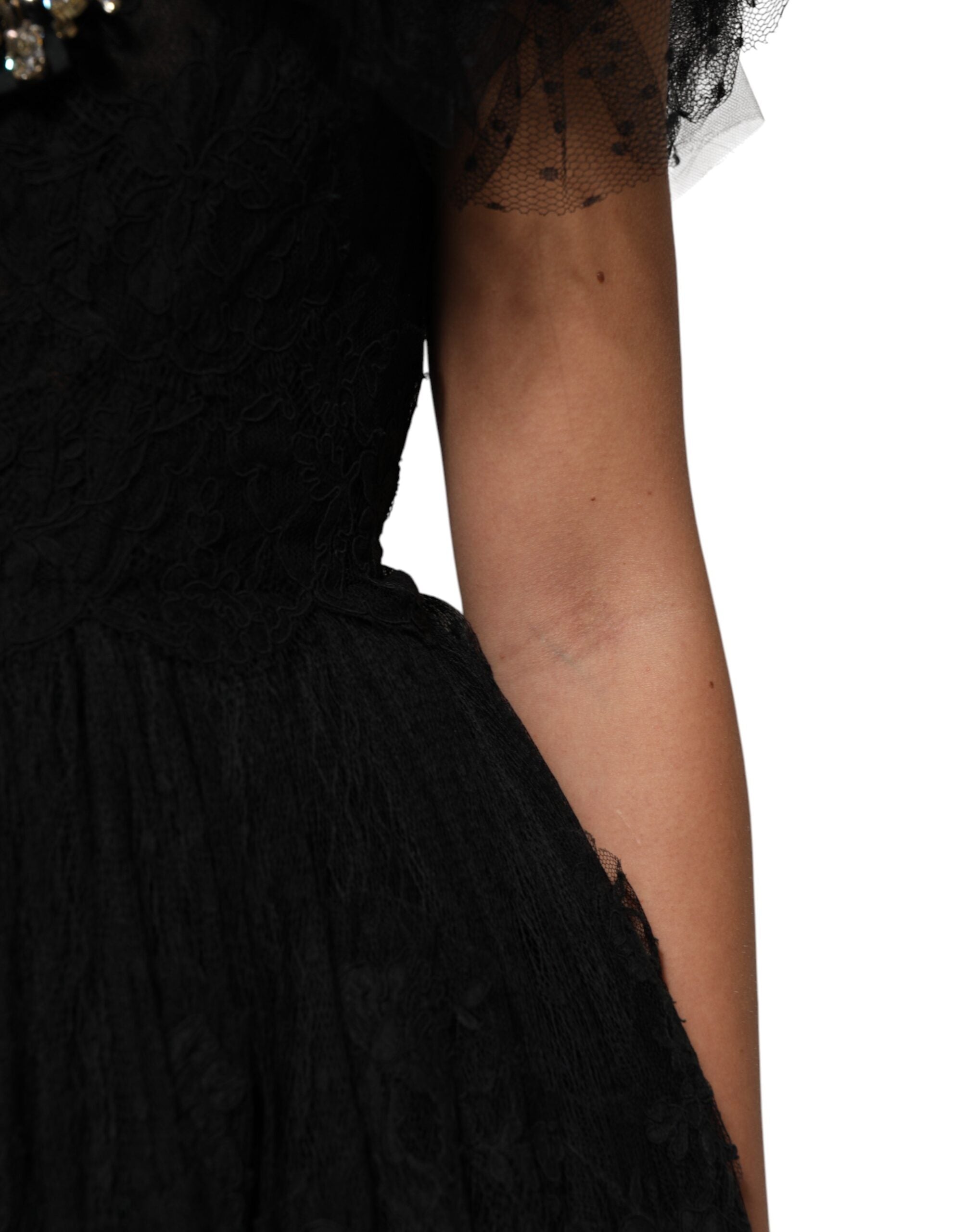 Dolce & Gabbana Black Crystal Embellished Midi A-line Dress Dolce & Gabbana