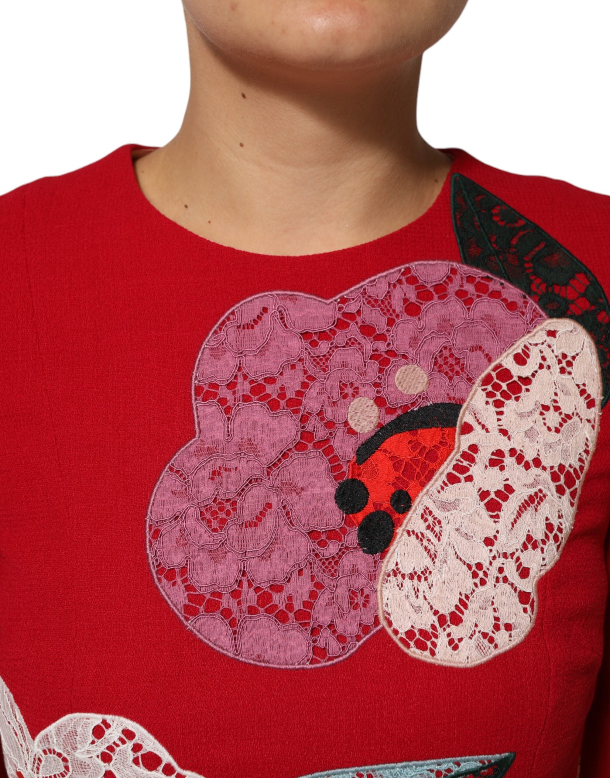 Dolce & Gabbana Red Lace Floral Applique A-line Mini Dress Dolce & Gabbana