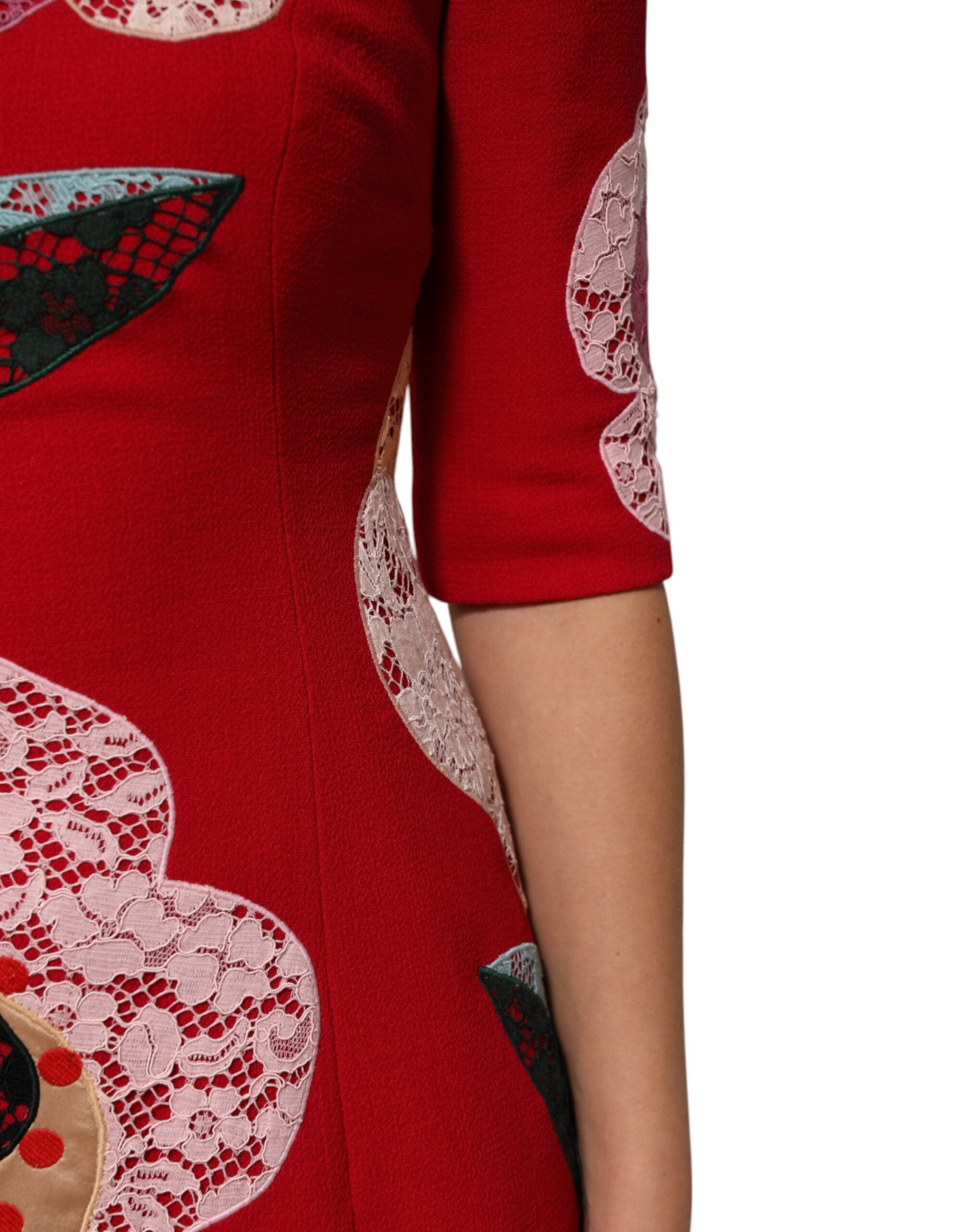 Dolce & Gabbana Red Lace Floral Applique A-line Mini Dress Dolce & Gabbana