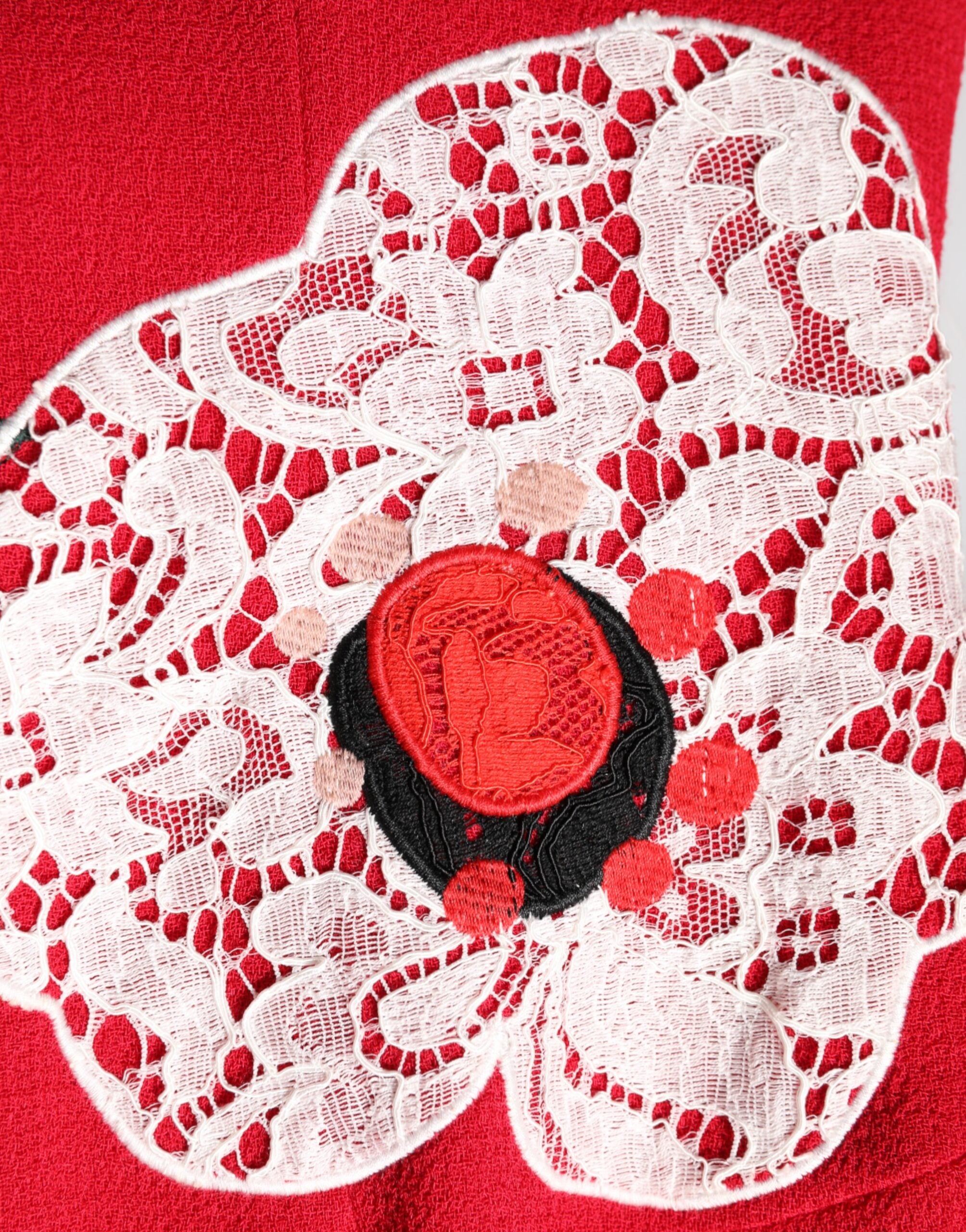 Dolce & Gabbana Red Lace Floral Applique A-line Mini Dress Dolce & Gabbana