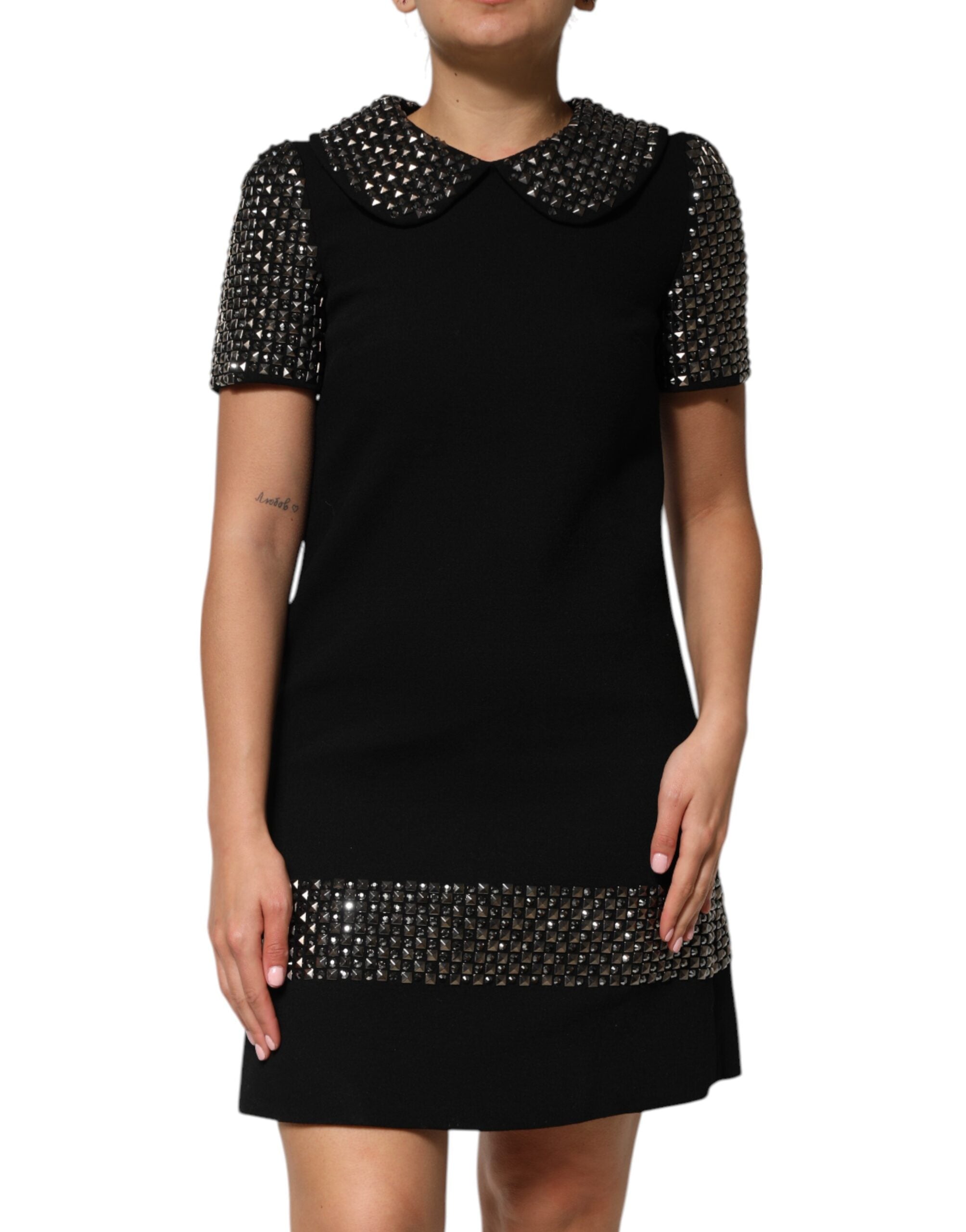 Dolce & Gabbana Black Crystal Embellished Collared Mini Dress Dolce & Gabbana