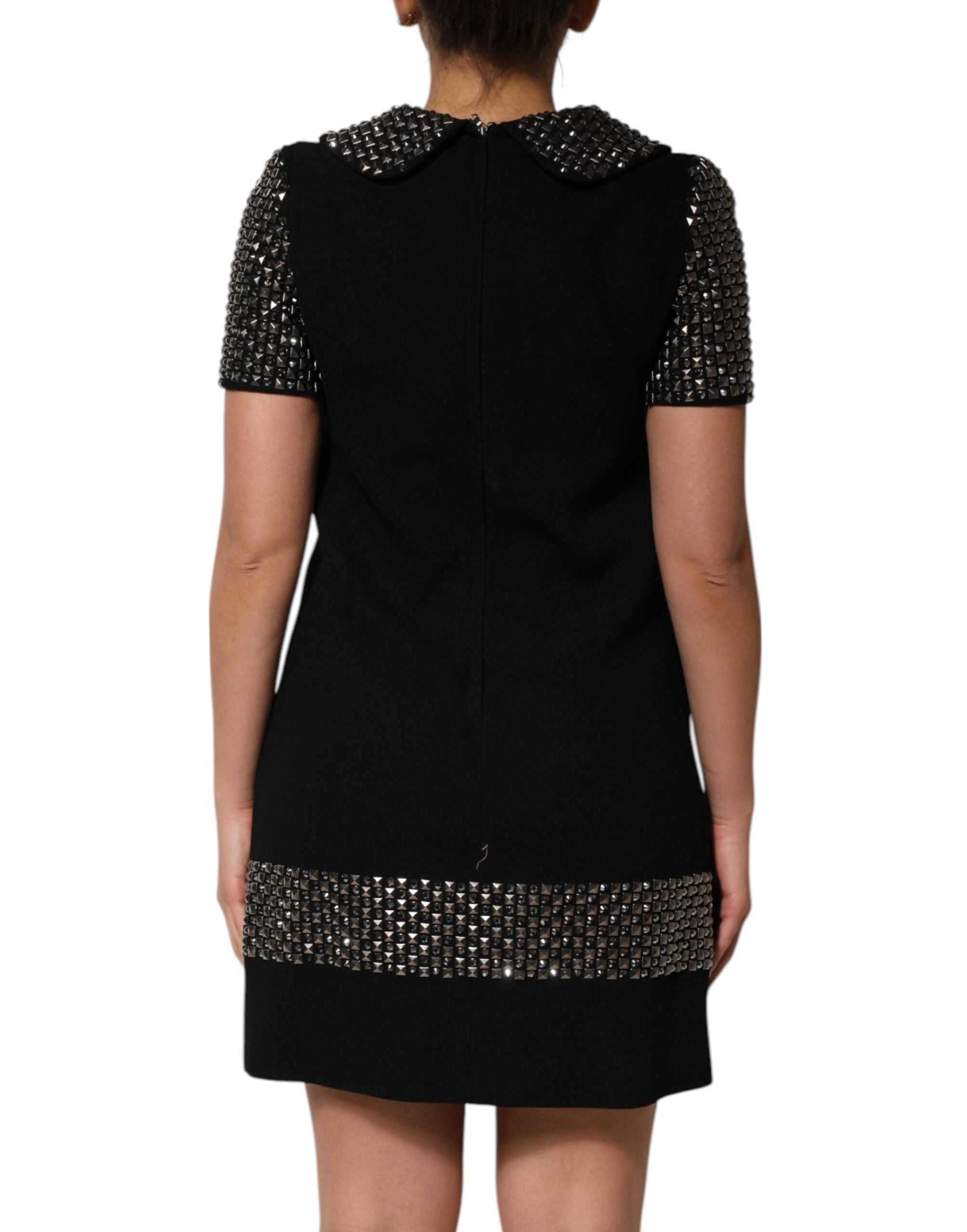 Dolce & Gabbana Black Crystal Embellished Collared Mini Dress Dolce & Gabbana