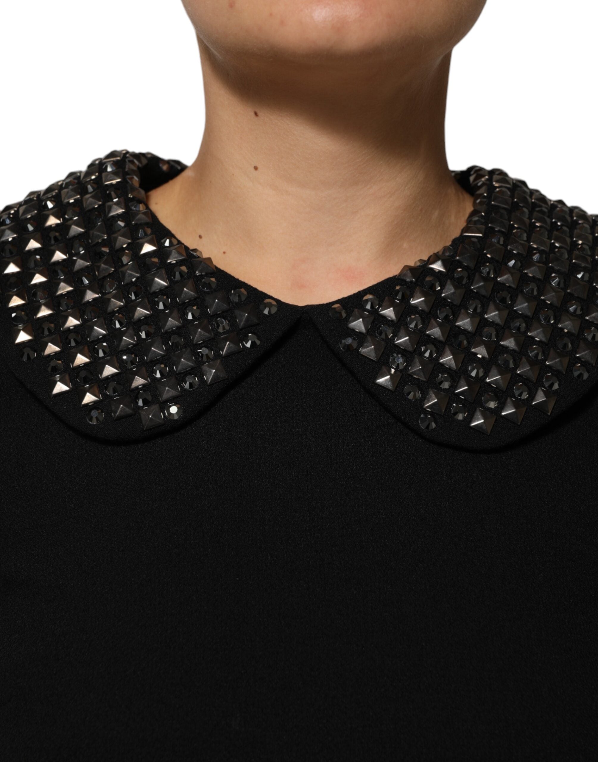 Dolce & Gabbana Black Crystal Embellished Collared Mini Dress Dolce & Gabbana