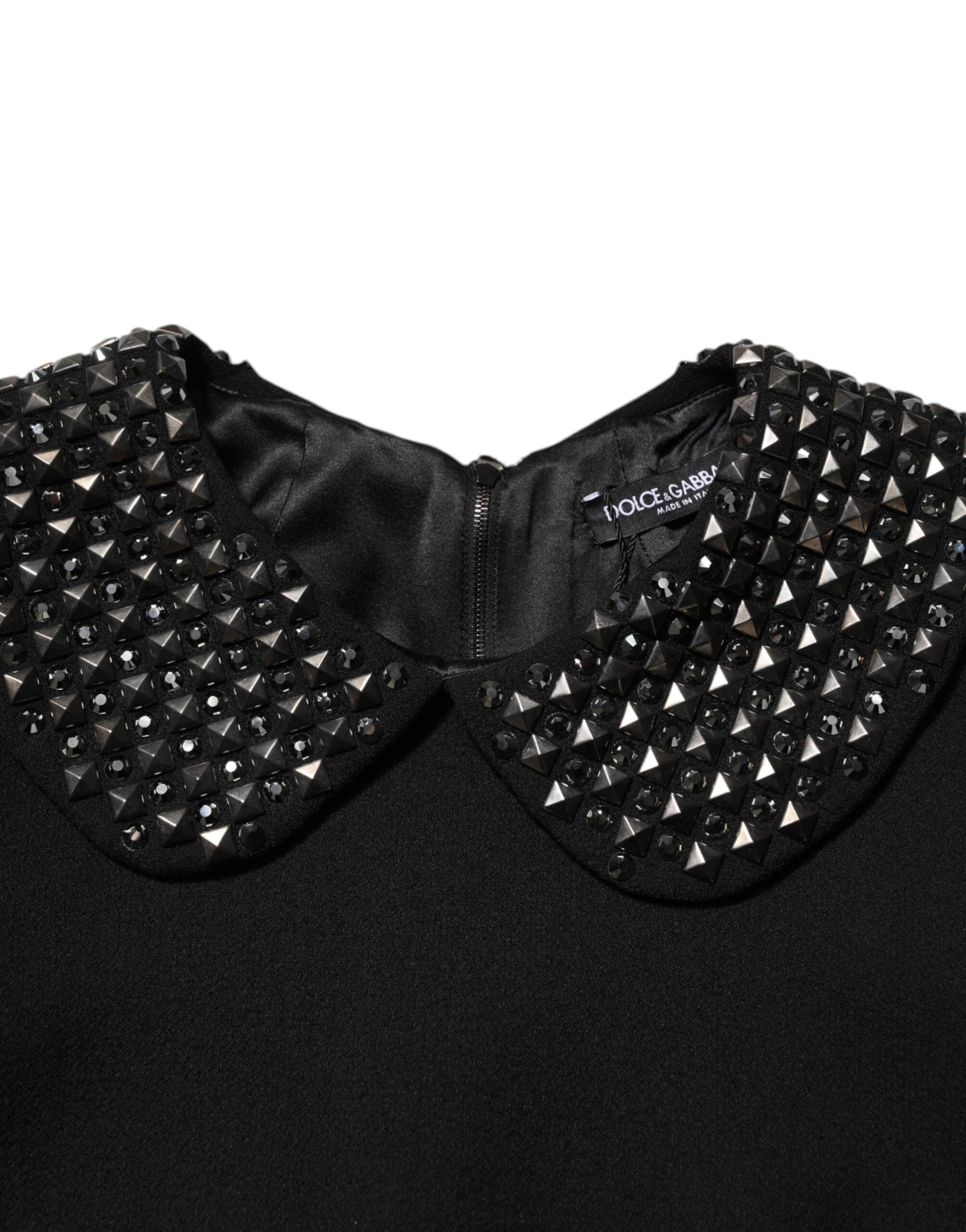 Dolce & Gabbana Black Crystal Embellished Collared Mini Dress Dolce & Gabbana