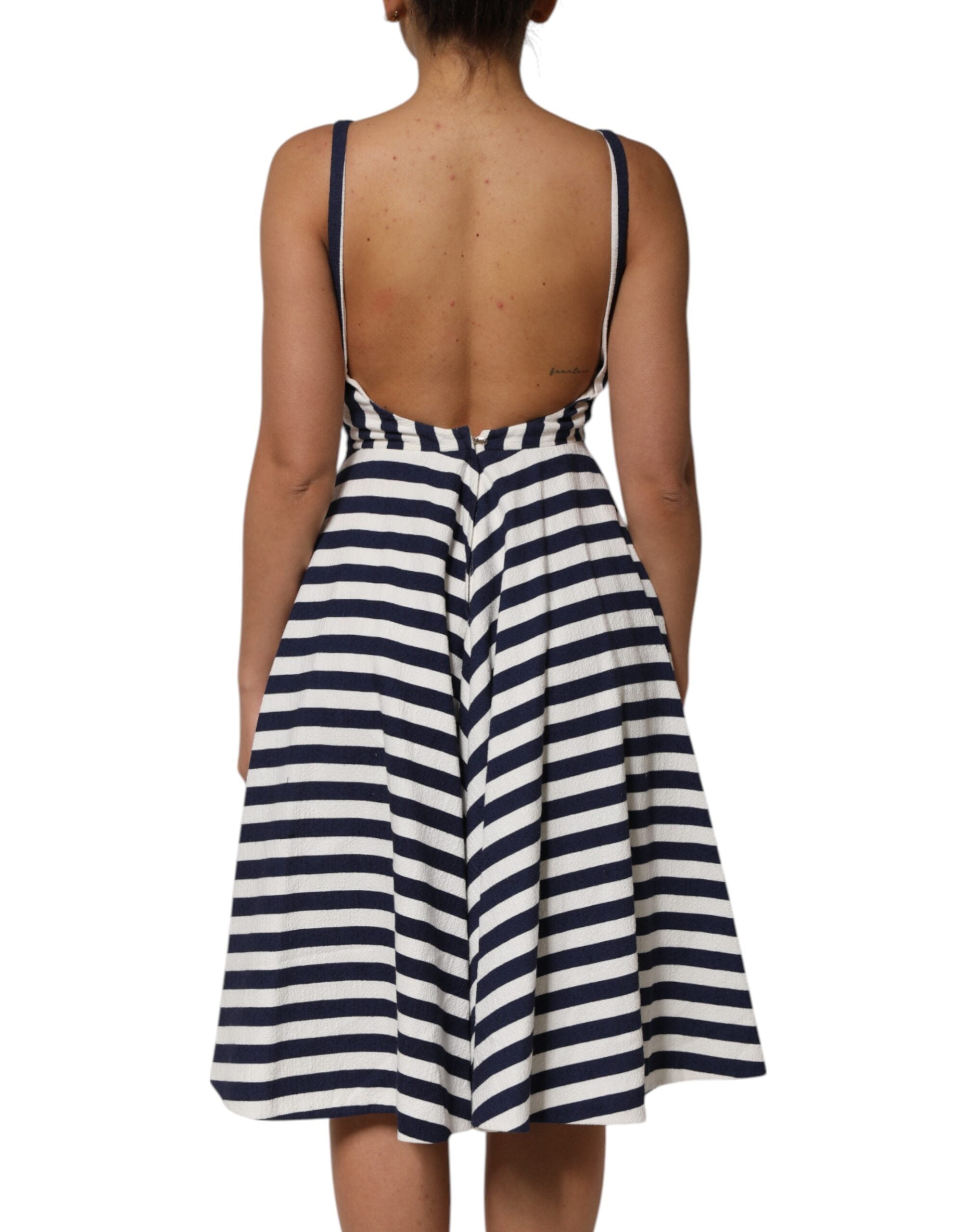 Dolce & Gabbana Blue White Striped Embroidered A-line Dress Dolce & Gabbana